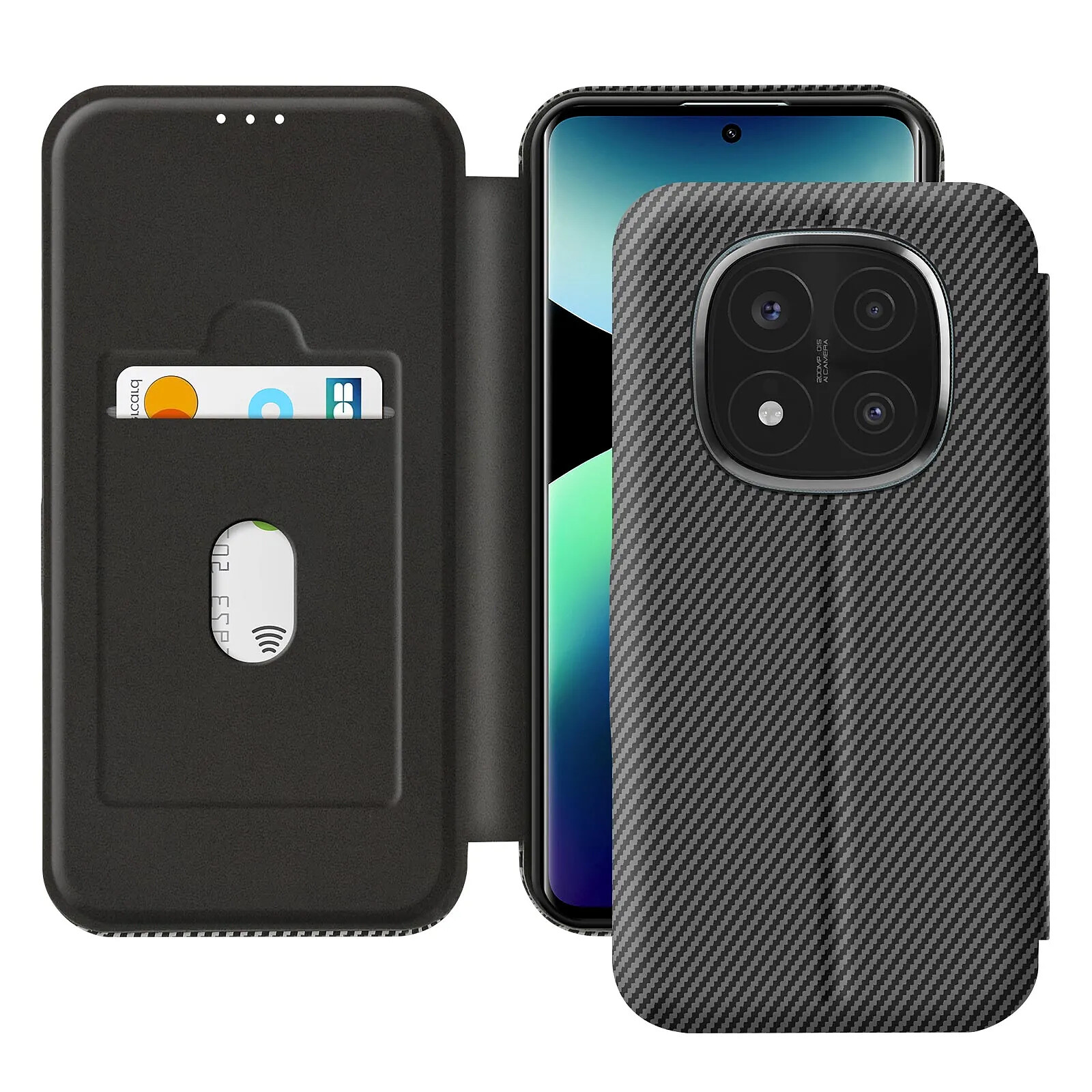 Avizar Étui Carbone pour Redmi Note 14 Pro et 14 Pro Plus Porte-Carte