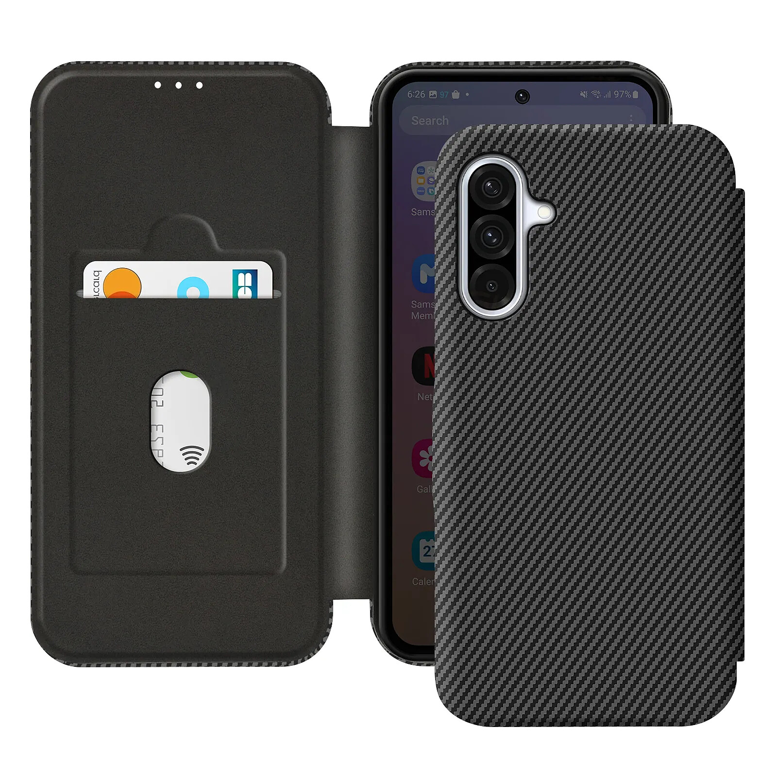 Avizar Étui Carbone pour Samsung Galaxy A36 Porte-Carte Anti-RFID