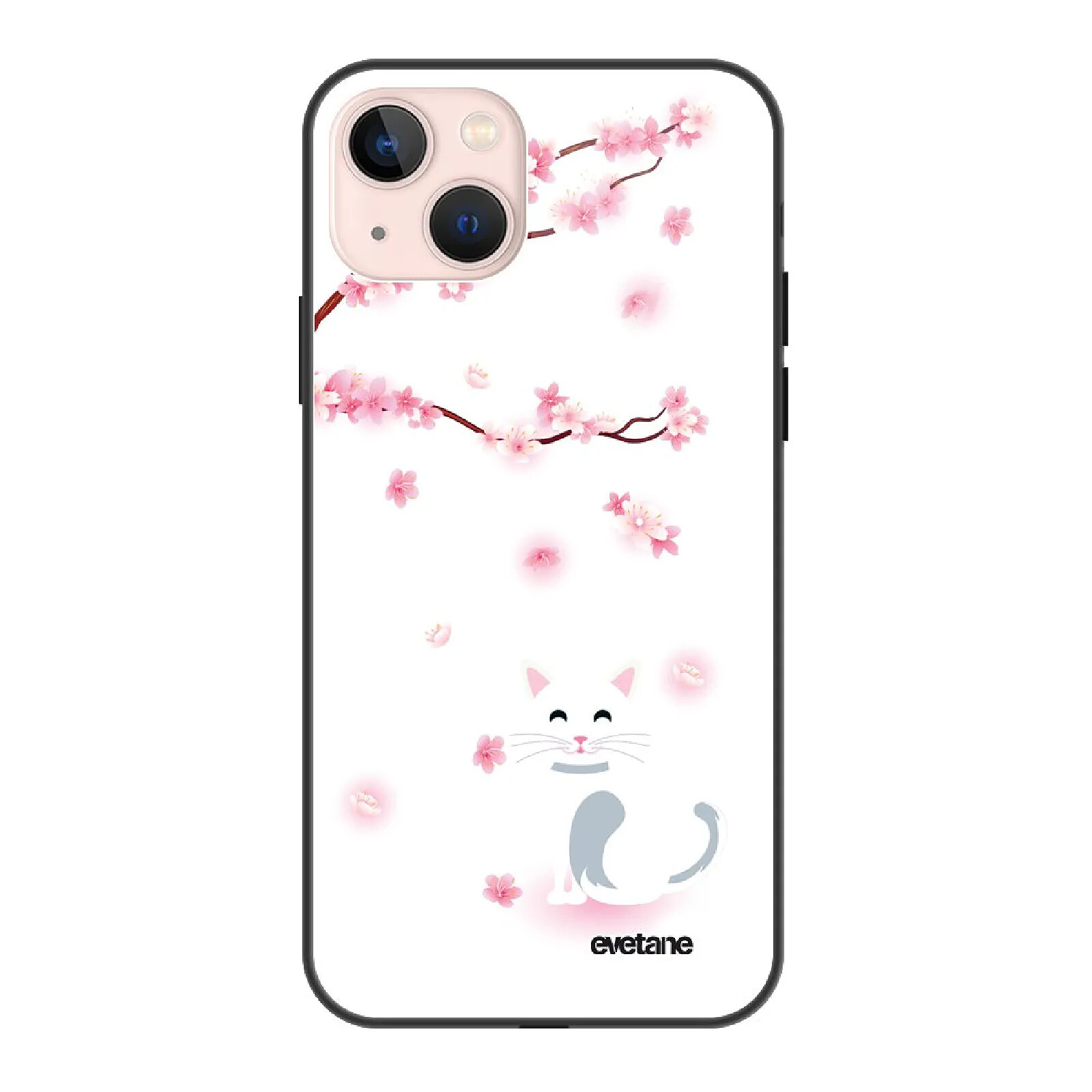 Evetane Coque iPhone 13 Mini Coque Soft Touch Glossy Chat et Fleurs Design