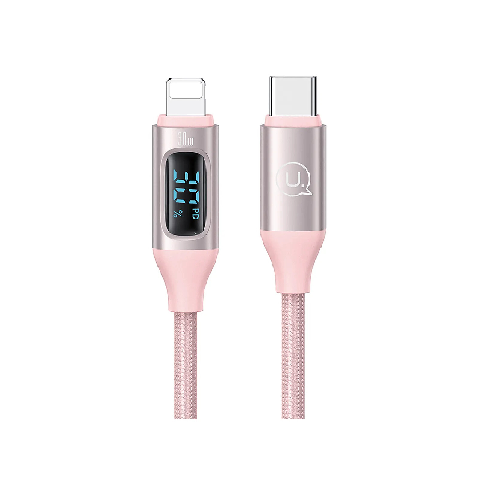 Avizar Câble de chargement 30W Type-C à Lightning 1.2m Modèle Display BD avec Écran LED Rose