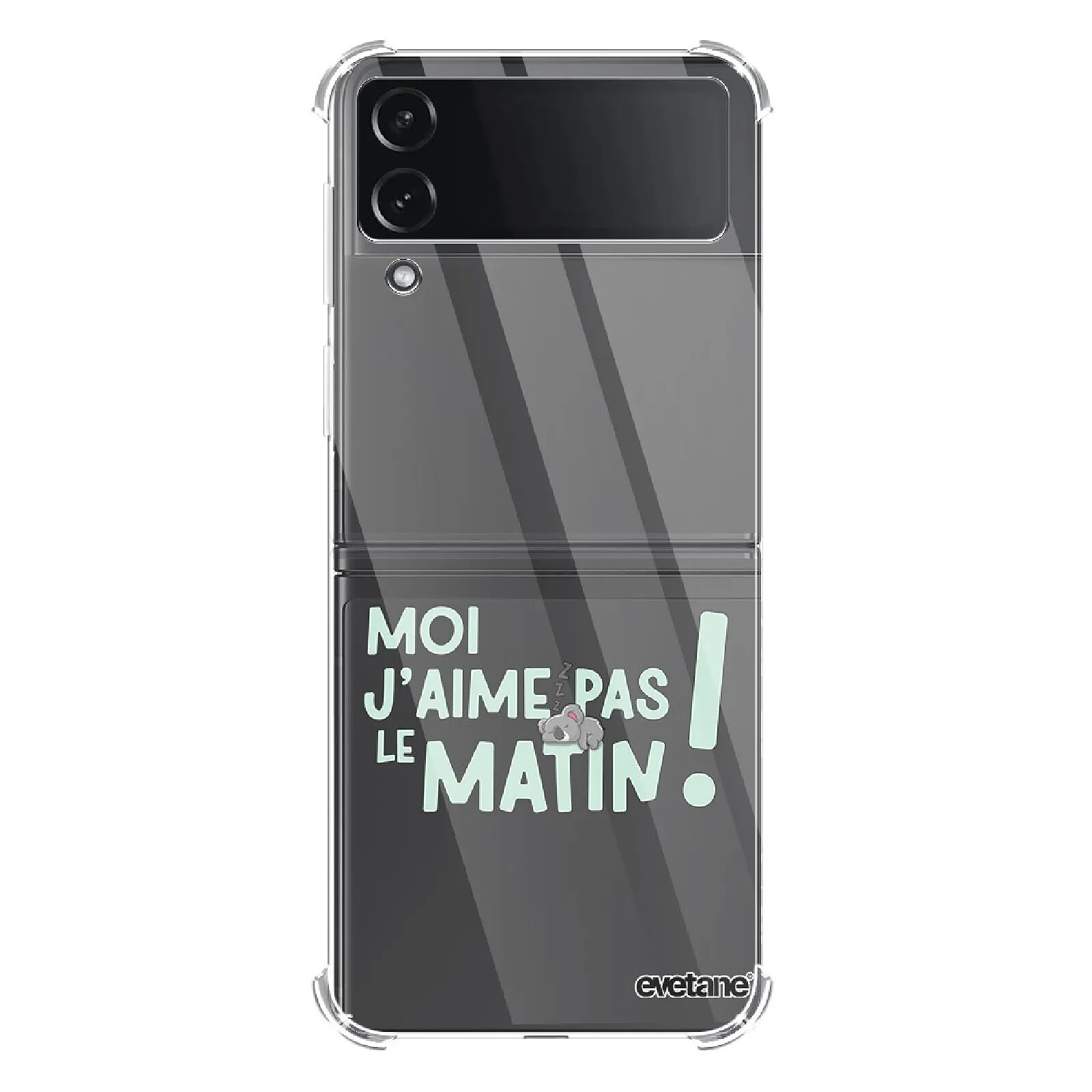 Evetane Coque Coque Samsung Galaxy Z Flip 4 Silicone antichocs Solides coins renforcés  transparente Motif J'aime pas le matin