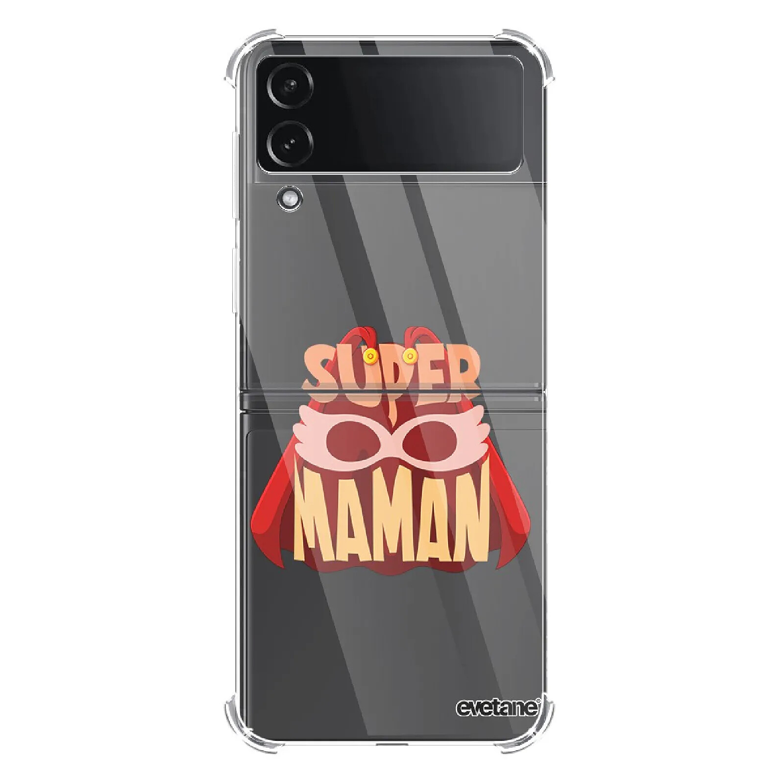 Evetane Coque Coque Samsung Galaxy Z Flip 4 Silicone antichocs Solides coins renforcés  transparente Motif Super Maman