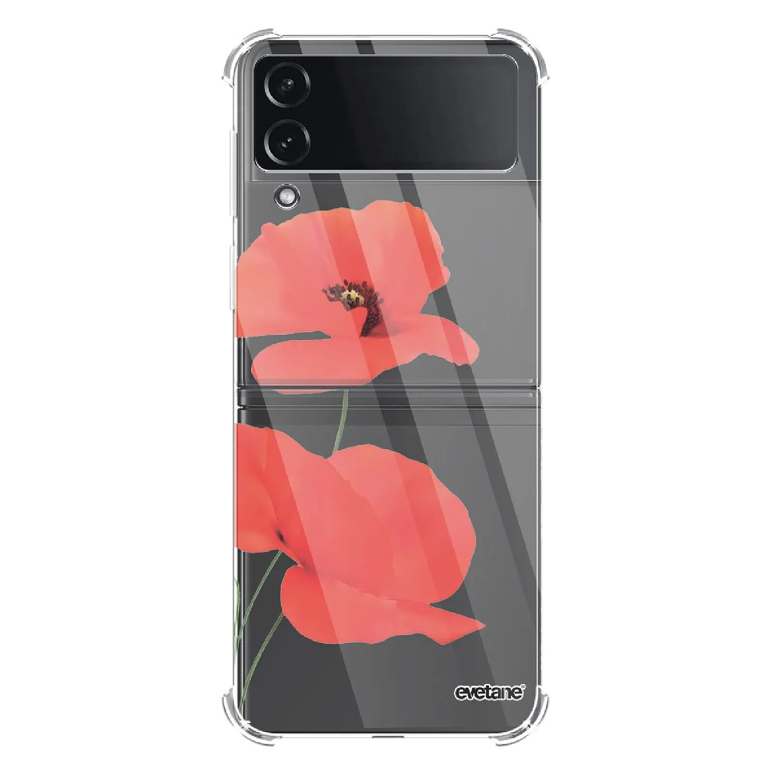 Evetane Coque Coque Samsung Galaxy Z Flip 4 Silicone antichocs Solides coins renforcés  transparente Motif Coquelicot