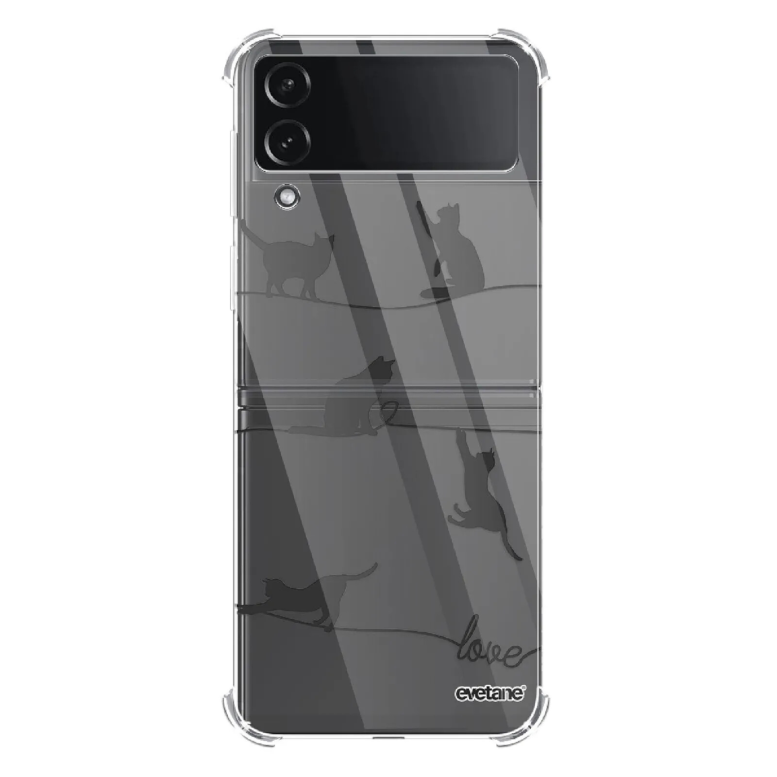 Evetane Coque Coque Samsung Galaxy Z Flip 4 Silicone antichocs Solides coins renforcés  transparente Motif Chat Lignes