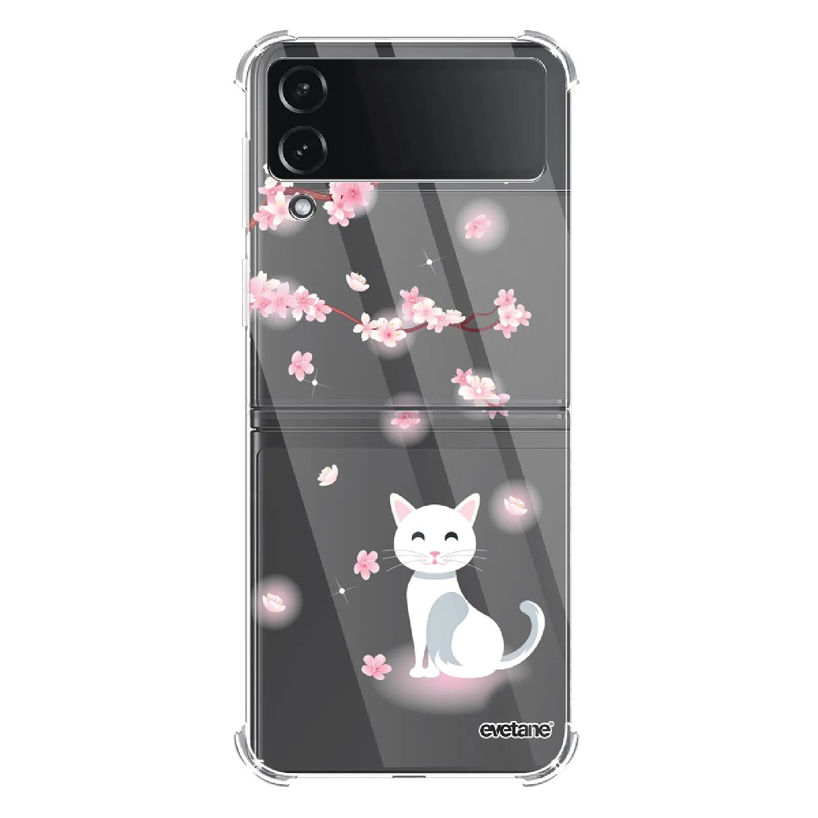 Evetane Coque Coque Samsung Galaxy Z Flip 4 Silicone antichocs Solides coins renforcés  transparente Motif Chat et Fleurs