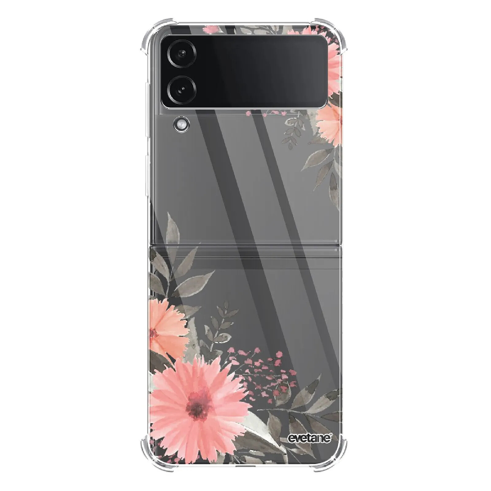 Evetane Coque Coque Samsung Galaxy Z Flip 4 Silicone antichocs Solides coins renforcés  transparente Motif Fleurs roses