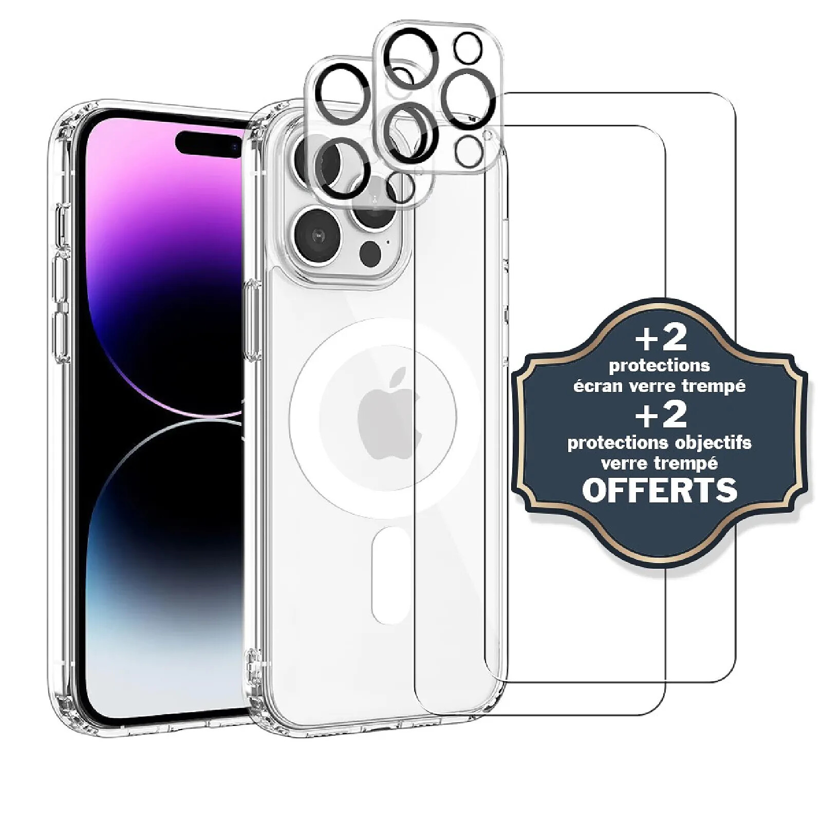 Evetane Coque iPhone 14 Pro Max Antichoc compatible Magsafe + 2 Protections écran et 2 protections Objectif Caméra