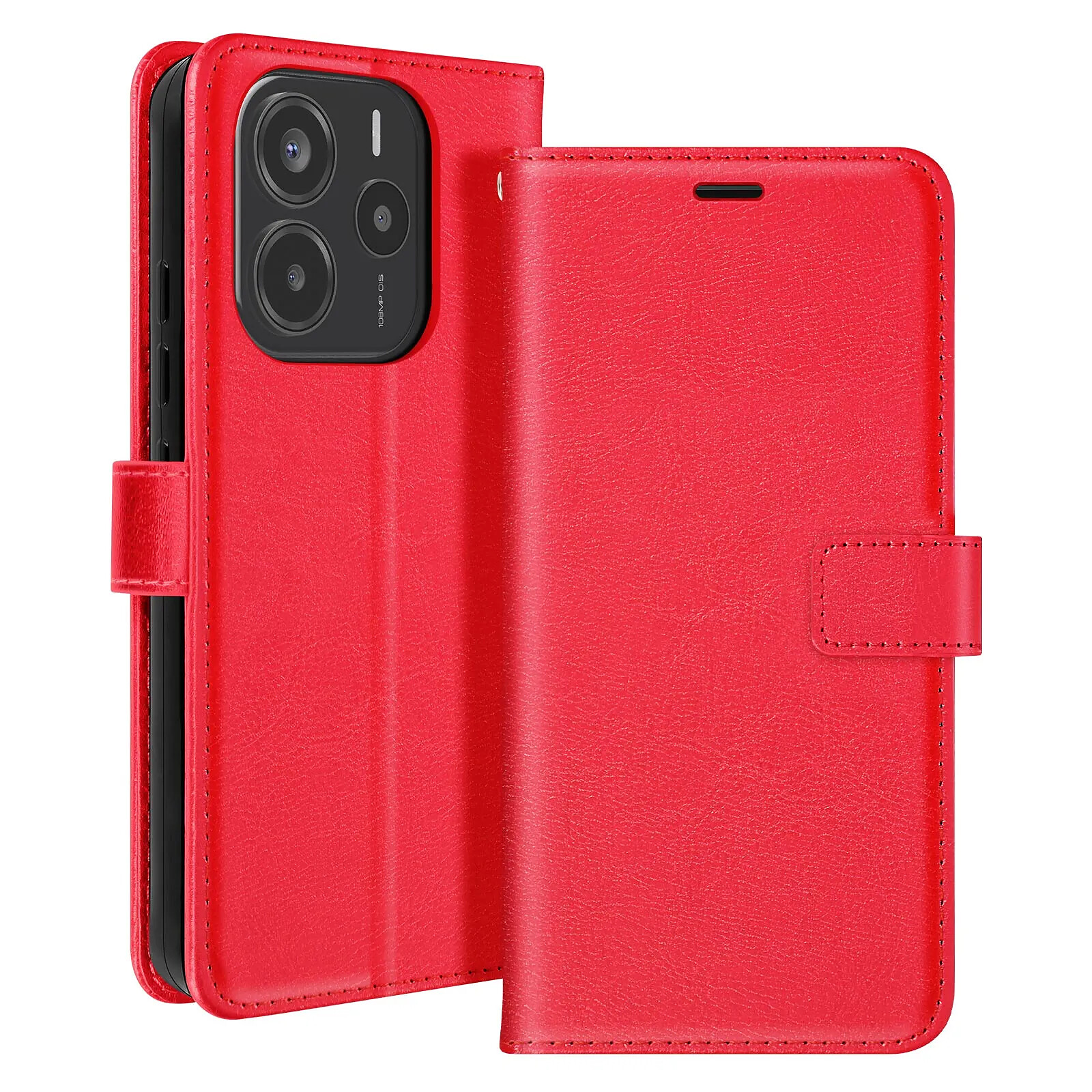 Mayaxess Étui pour Xiaomi Redmi Note 14 4G Portefeuille avec Dragonne Rouge