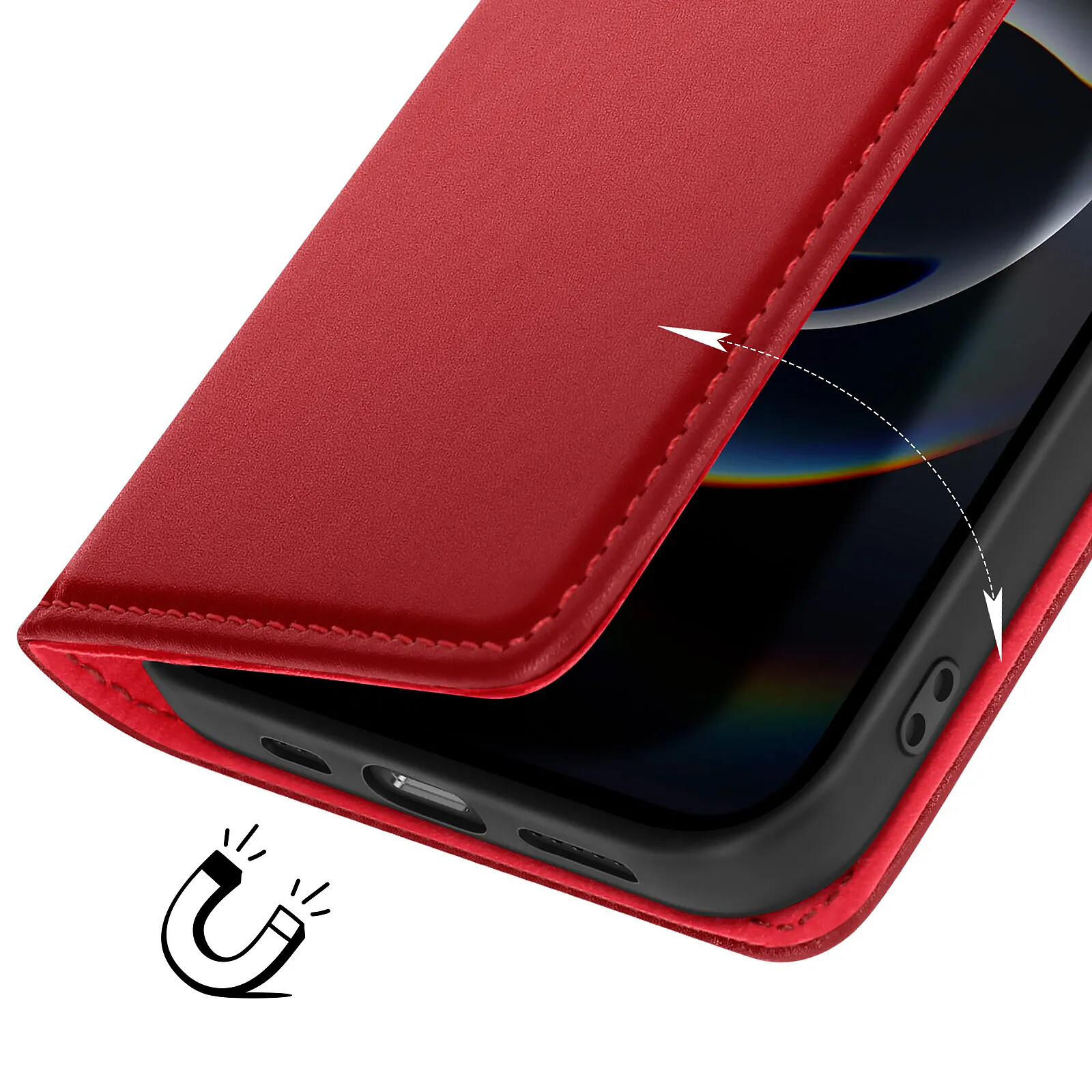 Housse Portefeuille Avizar Pour IPhone 16e - Cuir Véritable Noir - Neuf