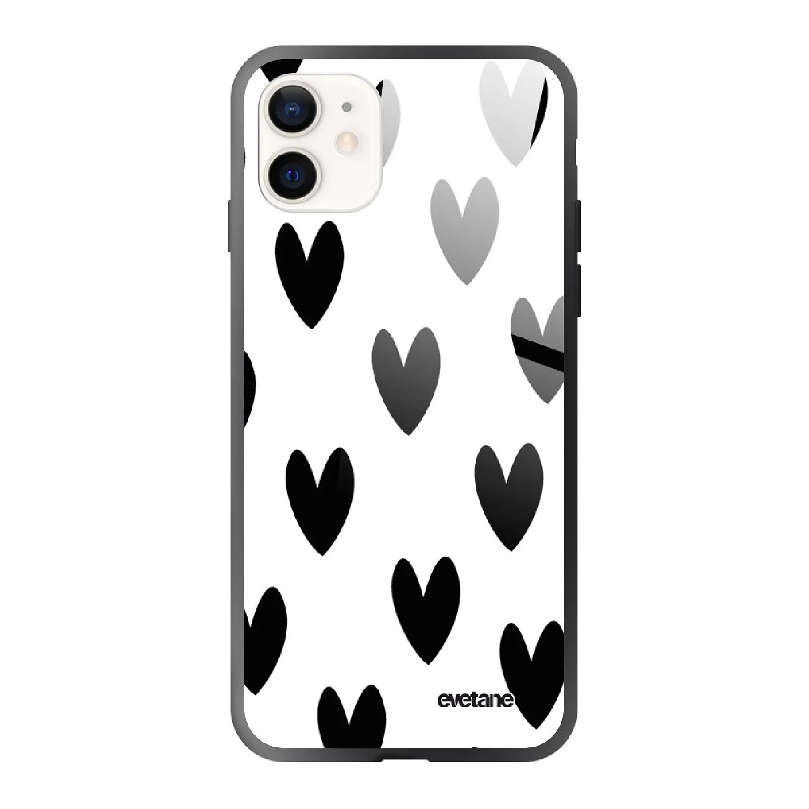 Evetane Coque iPhone 12 Mini Coque Soft Touch Glossy Coeurs Noirs Design
