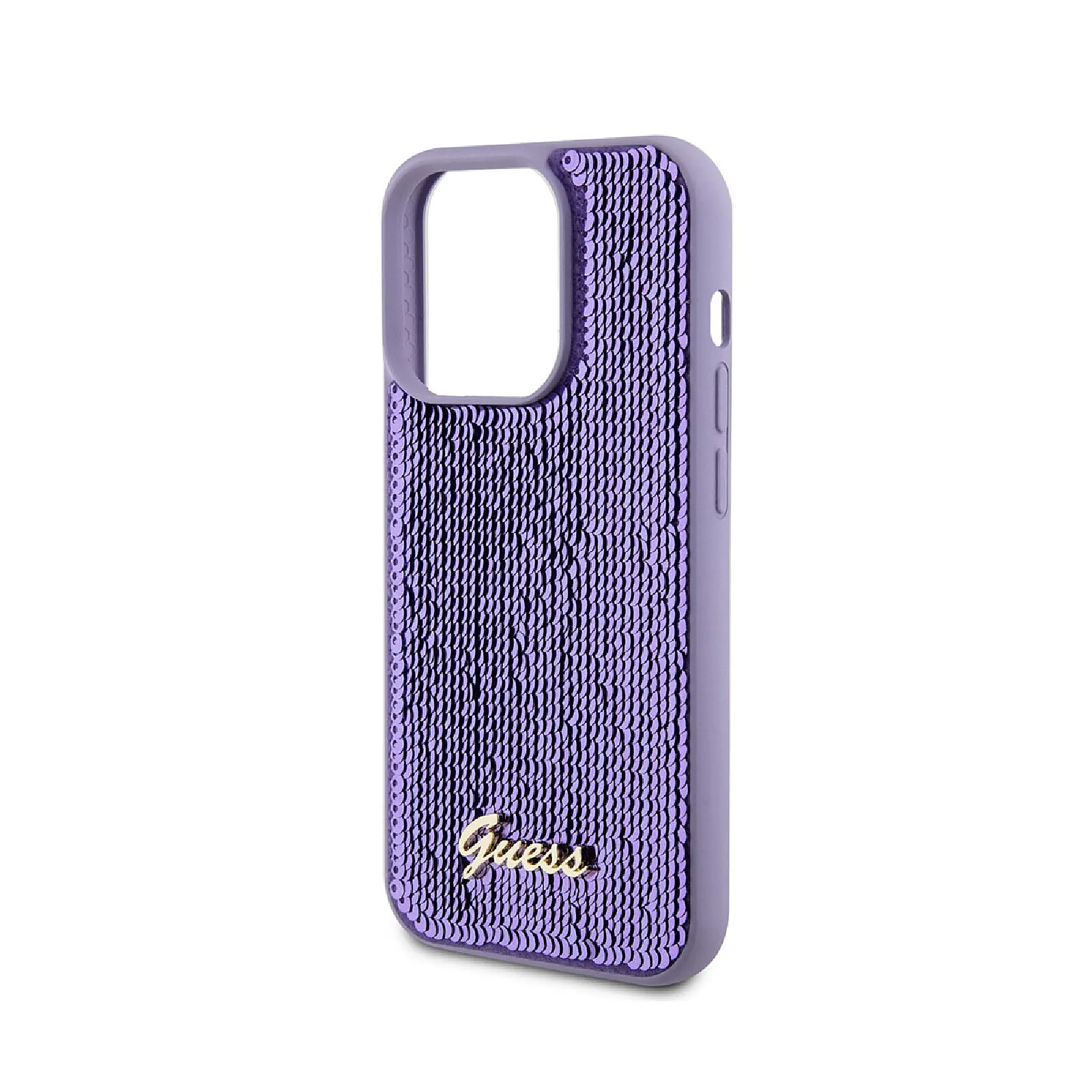 Coque IPhone 15 Pro - Guess Monogramme Similicuir Logo Métal Et Strass Avec Laniere Amovible Noir 9