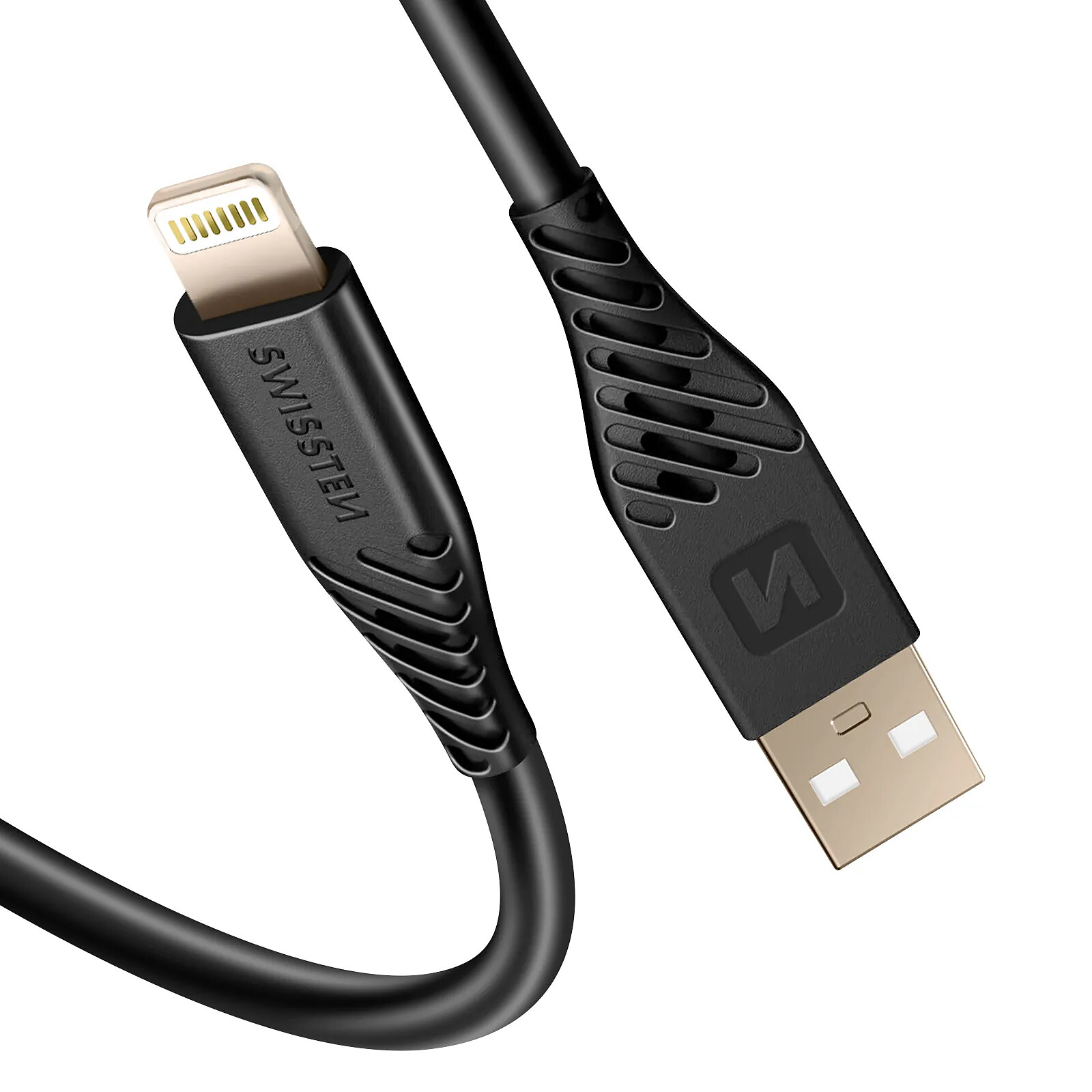 Swissten Câble USB vers Lightning 60W Silicone Anti-nœud Noir