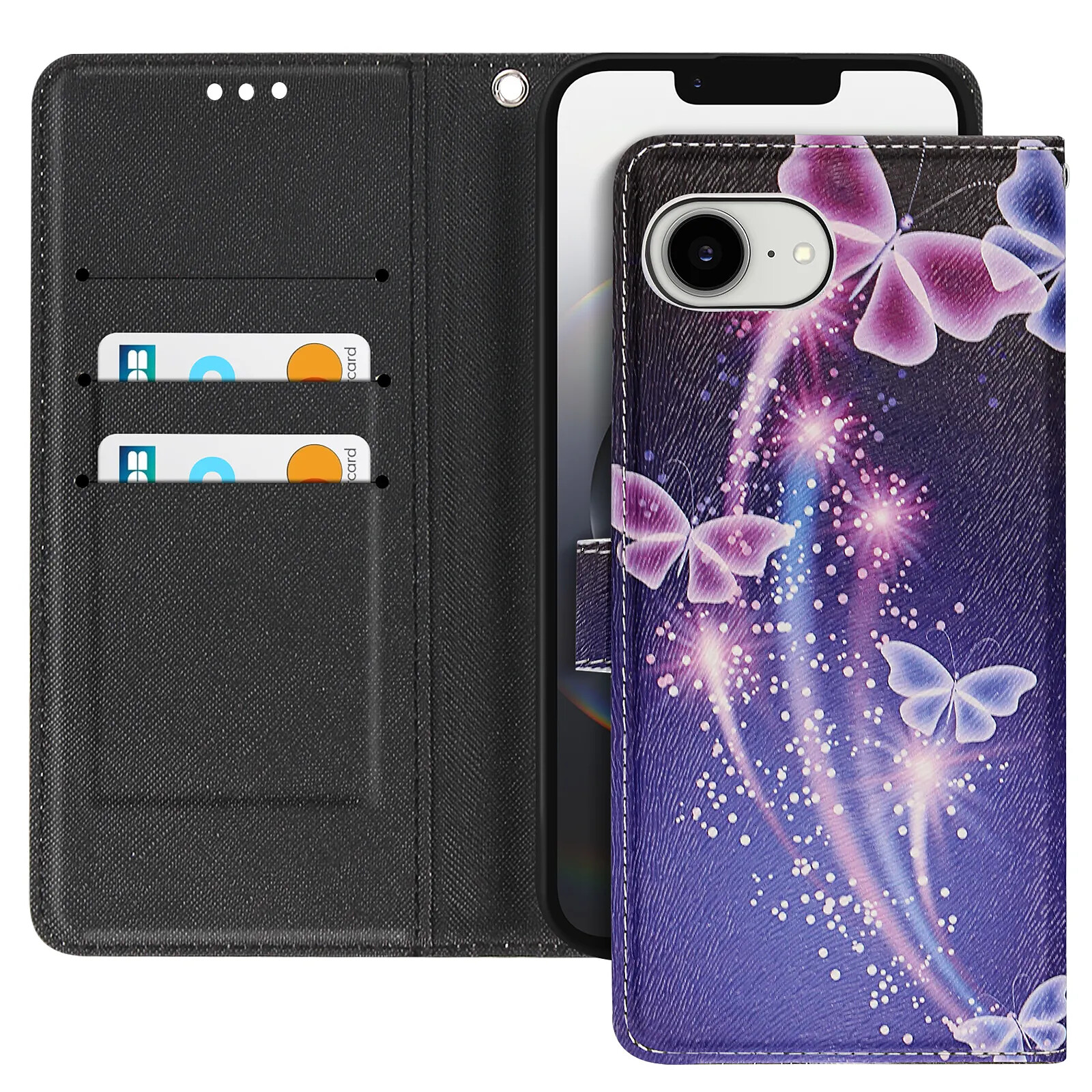 Coque Avizar IPhone 16e Antichoc Noir Avec Porte-carte Coulissant - Plastique Rigide