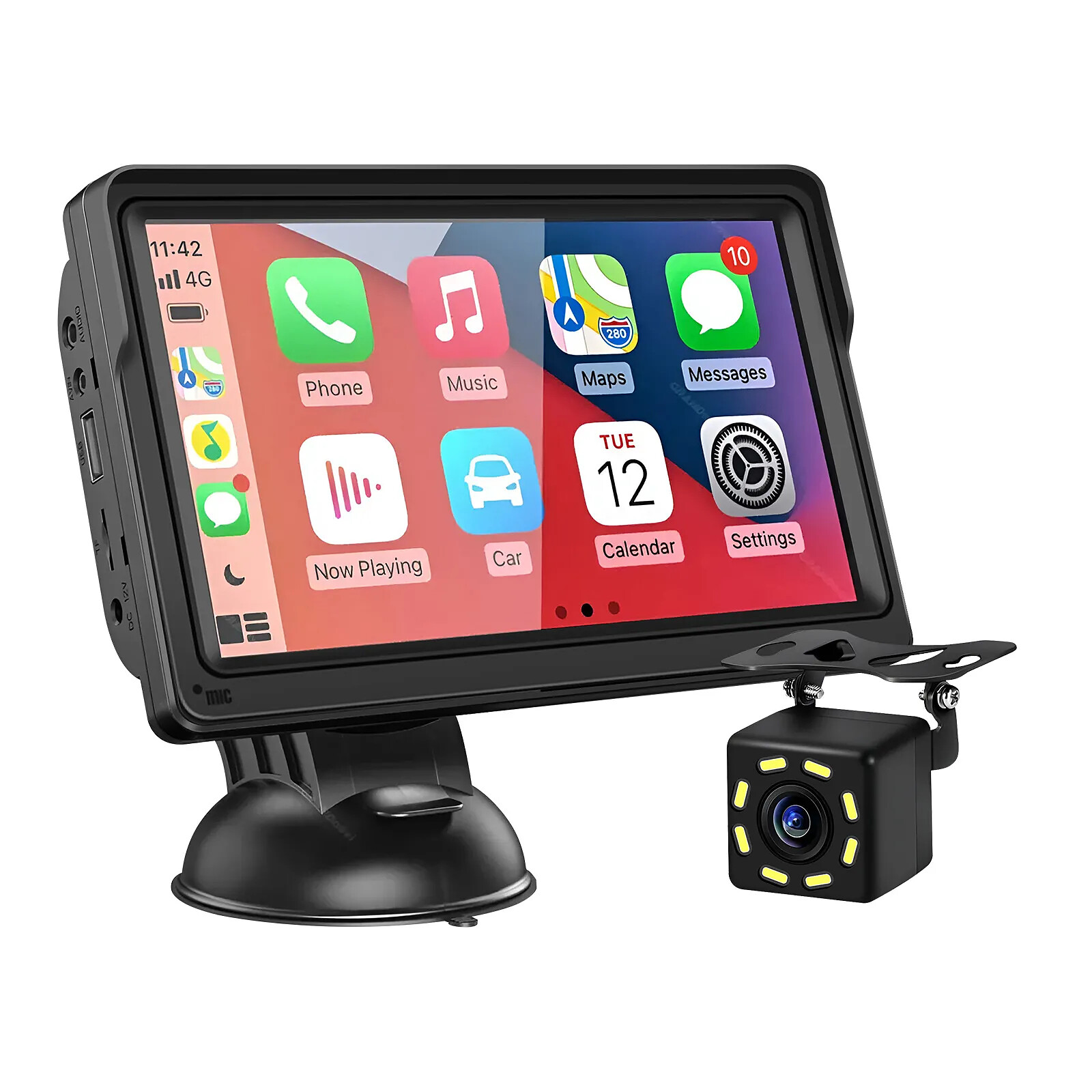 Écran Voiture 7 Pouces CarPlay & Android Auto Sans Fil – Rotatif 360°, Caméra De Recul 1080P – FM, Bluetooth, Commande Vocale Siri/Google