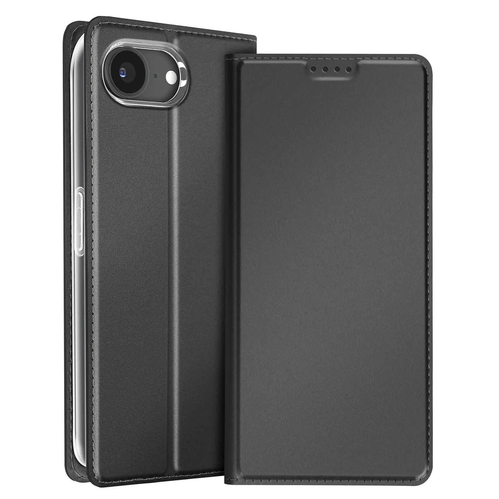 Dux Ducis Étui pour iPhone 16e Effet Satiné Porte-Carte Support Vidéo Noir