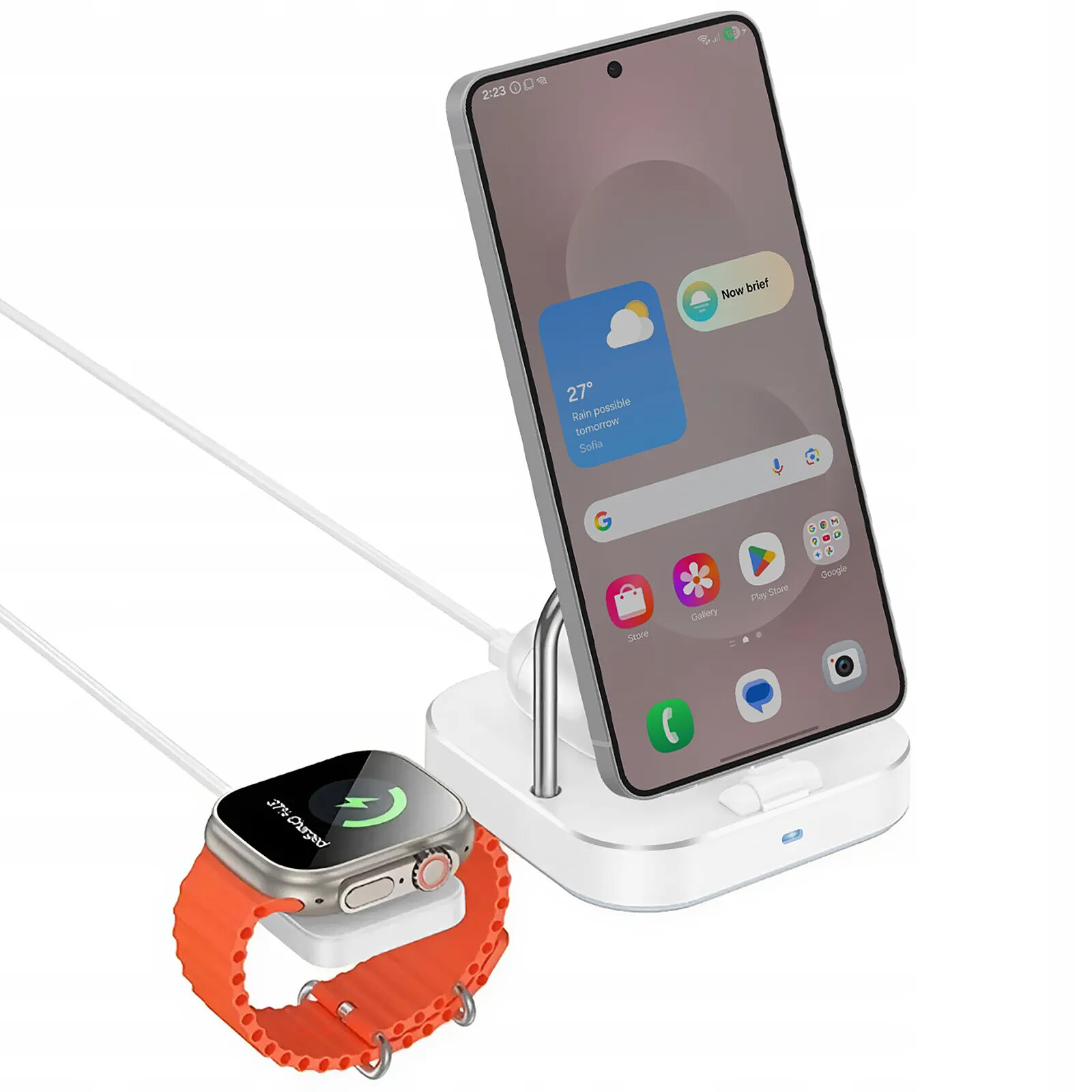 Hoko Station de Charge USB-C sans fil pour Smartphone Apple Watch Écouteurs Blanc
