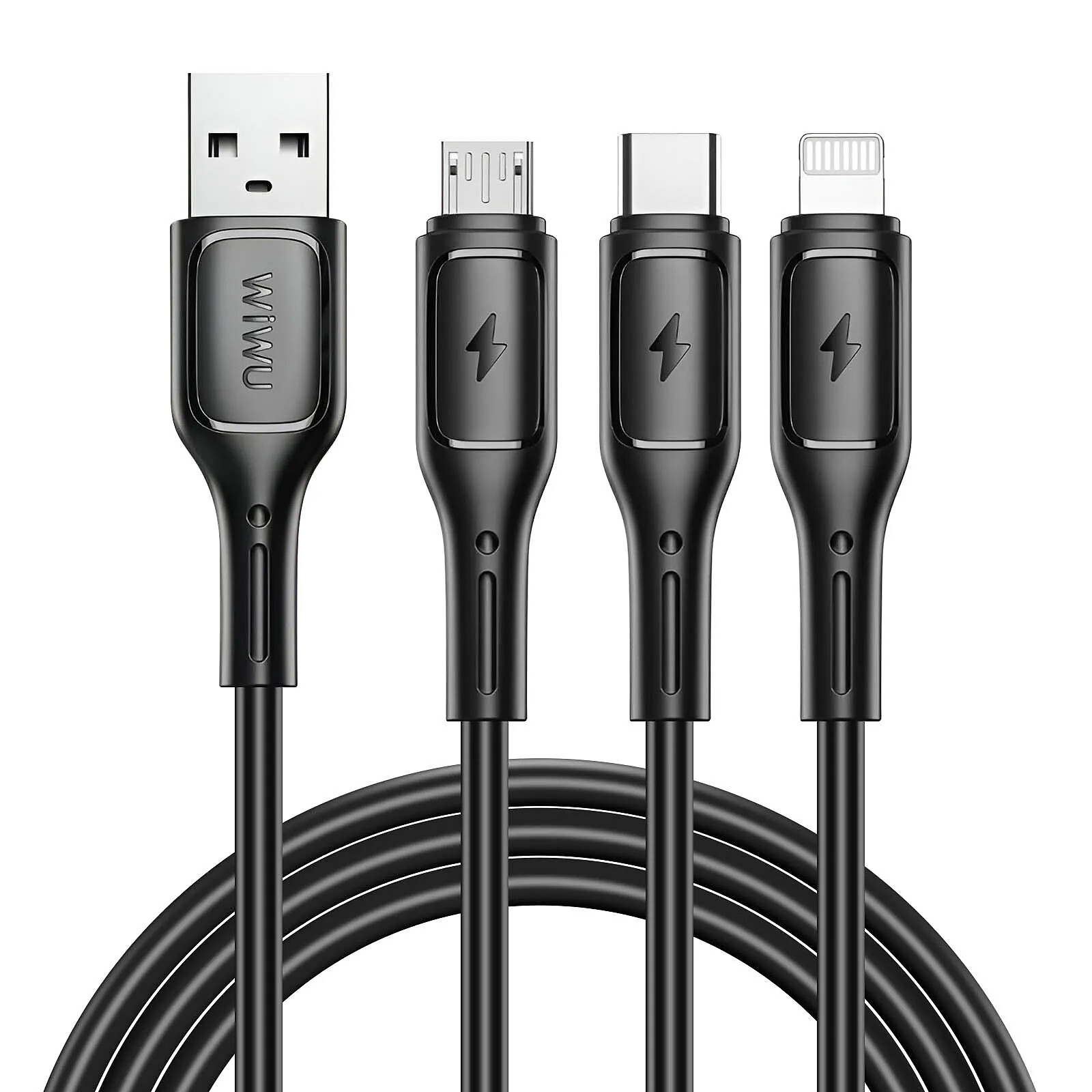 wiwu Câble 3-en-1 USB-C, Micro USB et Lightning Prise USB Longueur 1m Noir