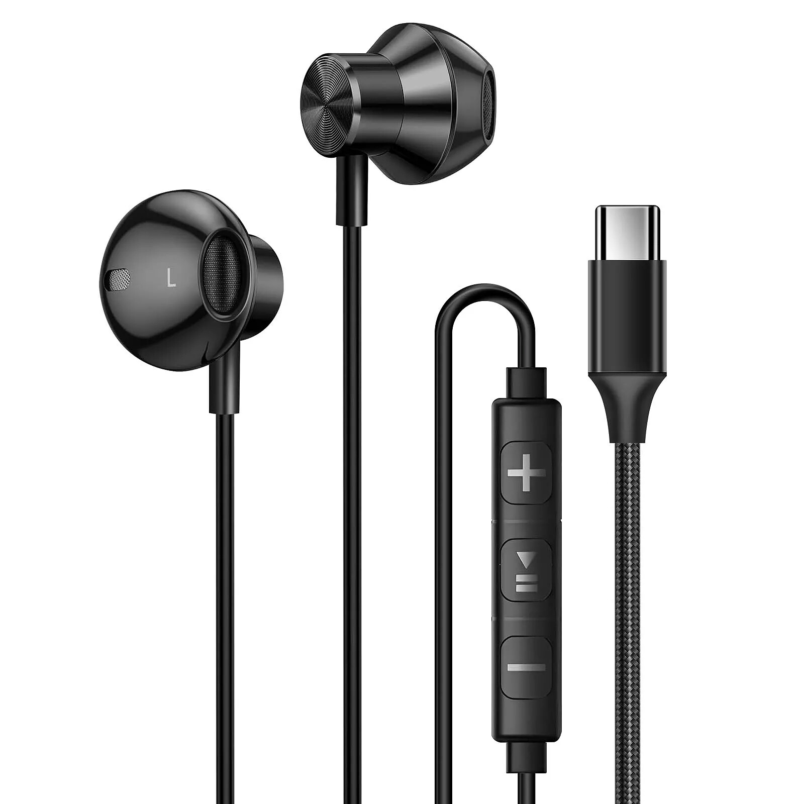 LinQ Écouteurs Intra USB-C Aimantés Musique et Appels Mains Libres Noir