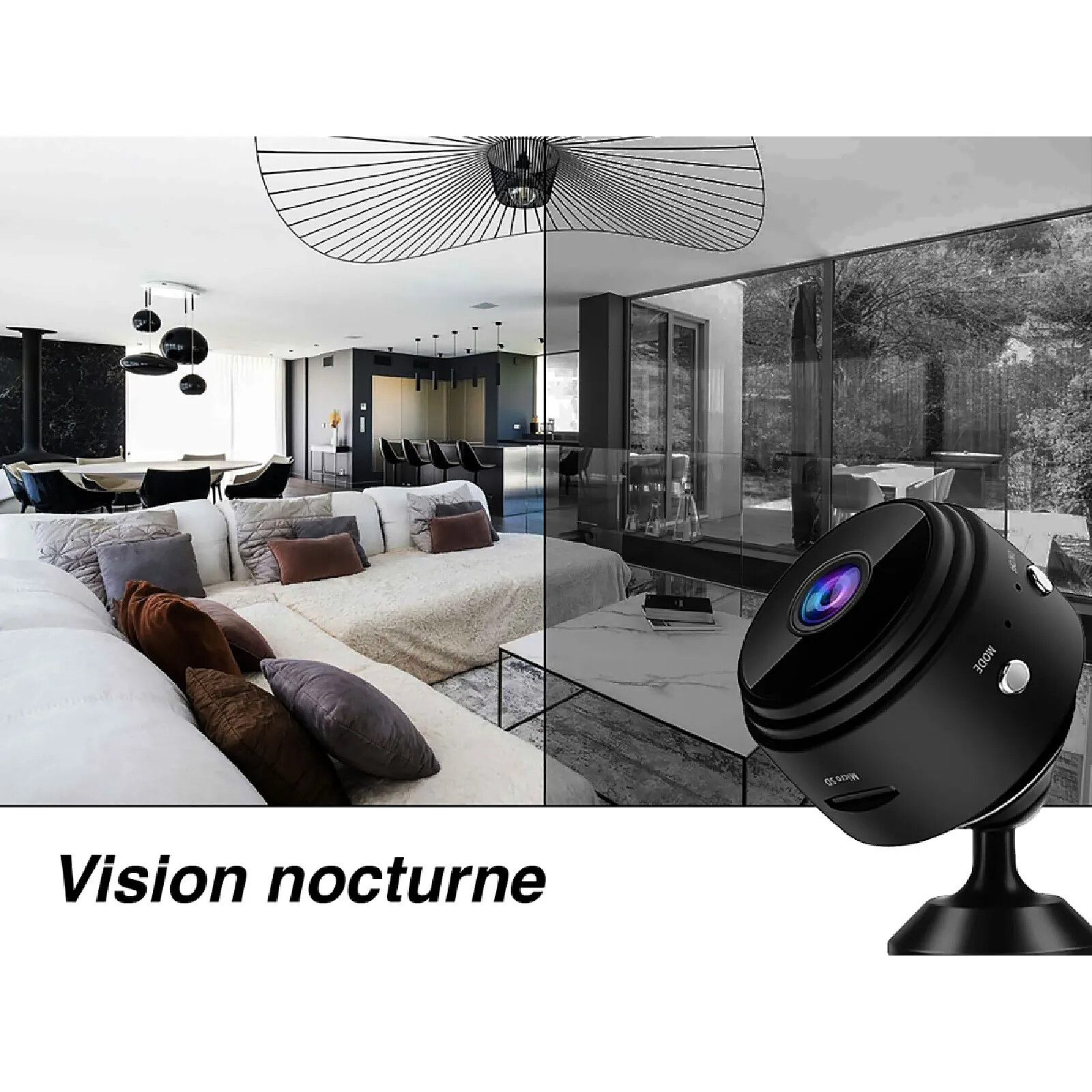 Lot de 2 caméras Wi‑Fi mini 1080p HD (2MP) - vision nocturne & détection de mouvement, sans fil, intérieur - Bricolage