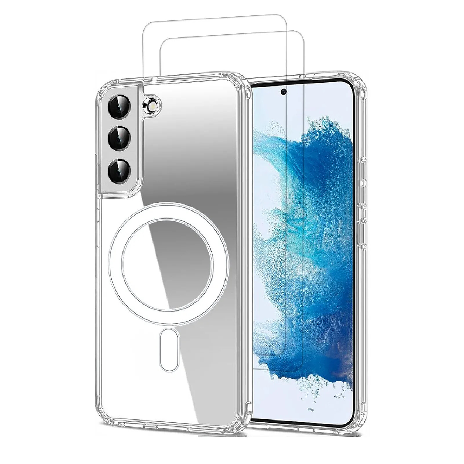 Evetane Coque Samsung Galaxy S22 Magnétique Compatible Magsafe + 2 Vitres Protection Ecran