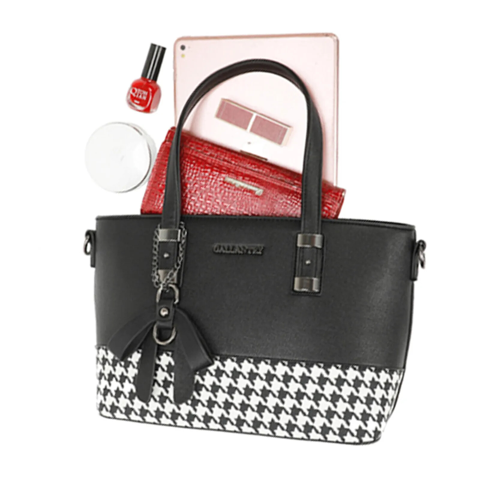 Gallantry Sac Cabas pour Femme Motif Pied-de-poule avec Nœud et