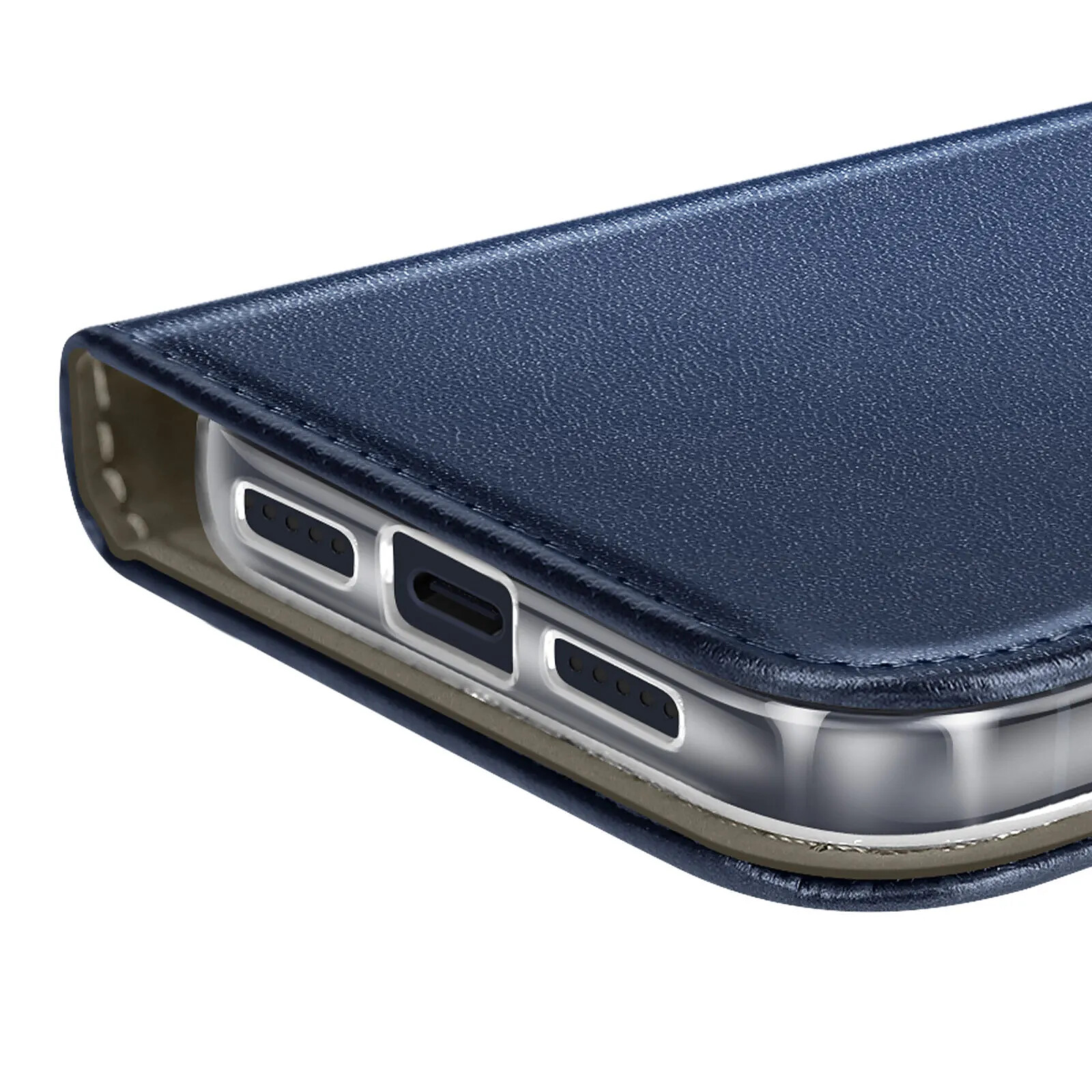 Coque IPhone 17 Pro Max Avec MagSafe - Housse Portefeuille En Simili Cuir - Transparente Bleue - Protection Anti-chocs