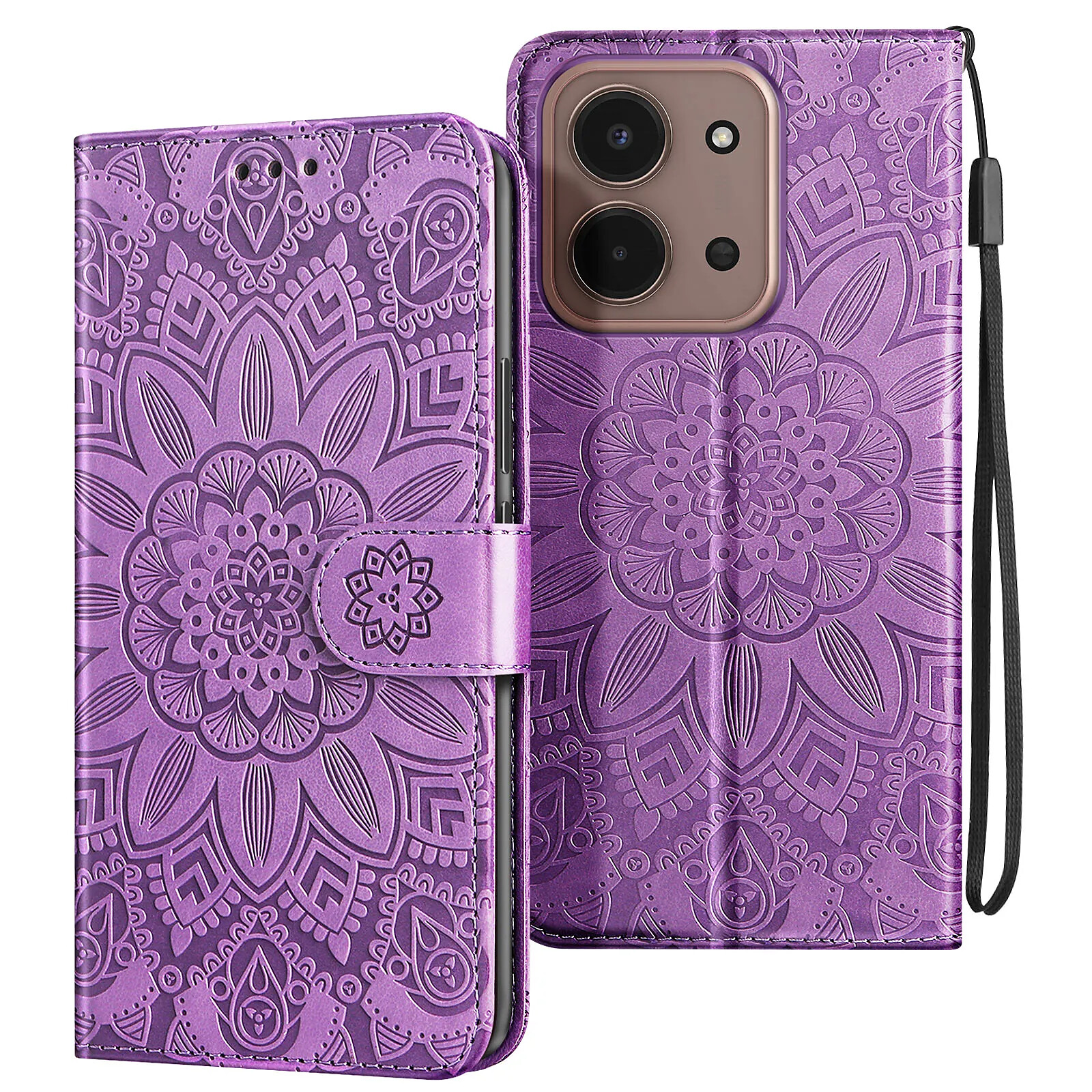 Étui Portefeuille Avizar Pour Honor 200 Lite - Motif Mandala Fleurs Bleu, Similicuir