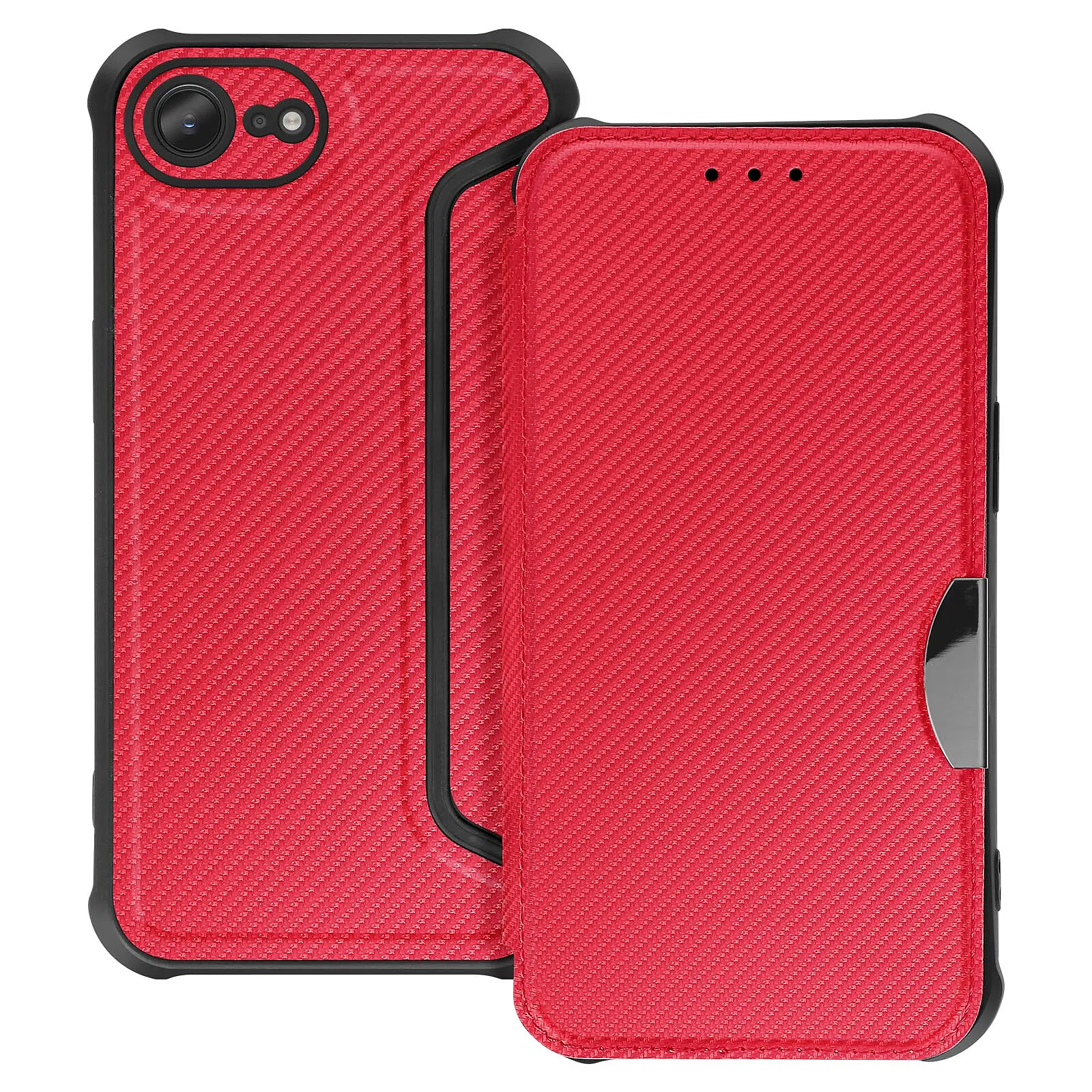 Avizar Étui Folio pour iPhone 16e Finition Carbone avec Porte-carte