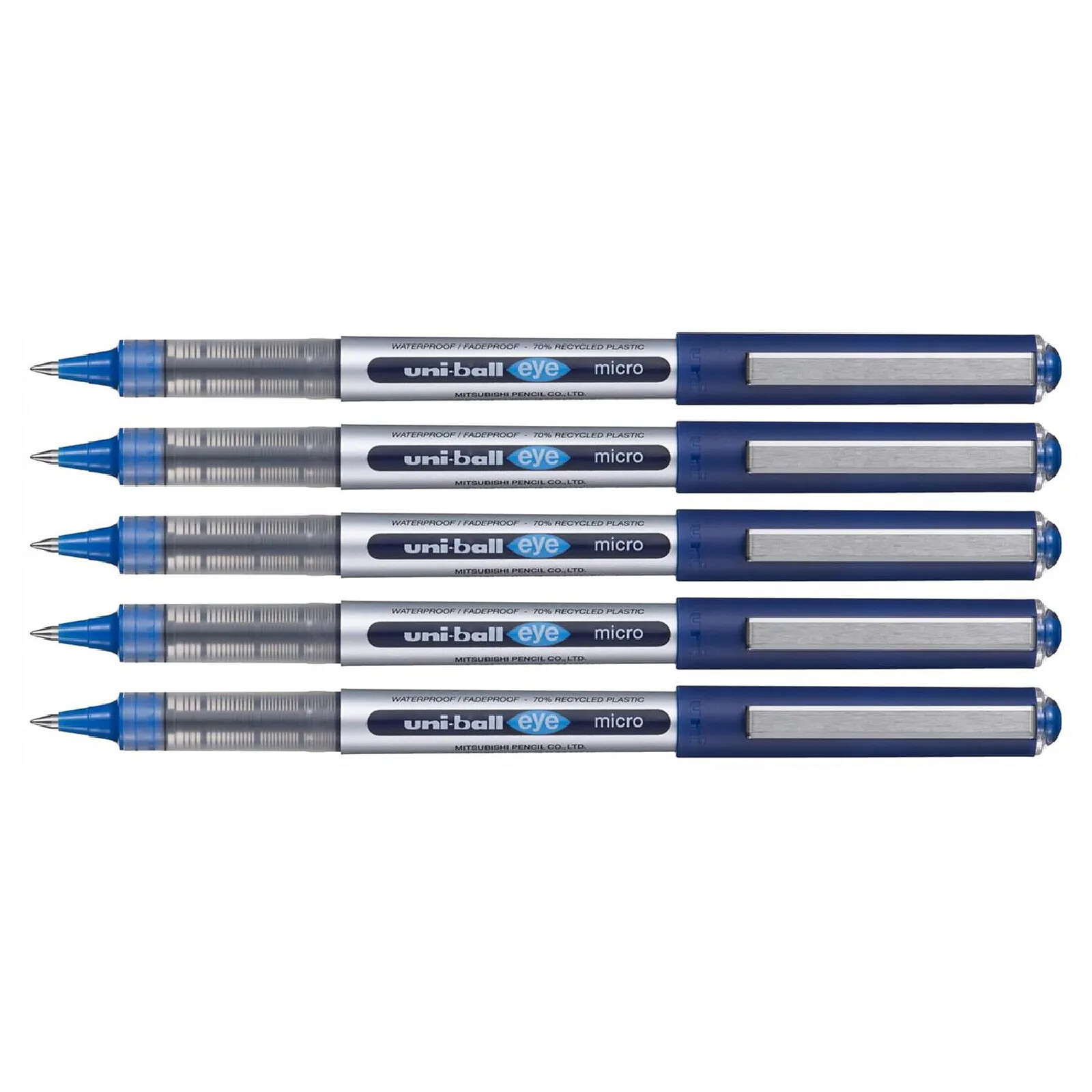 UNI-BALL Stylo Roller Encre Liquide Recyclé EYE Micro UB150E Pointe Fine Bleu x 5
