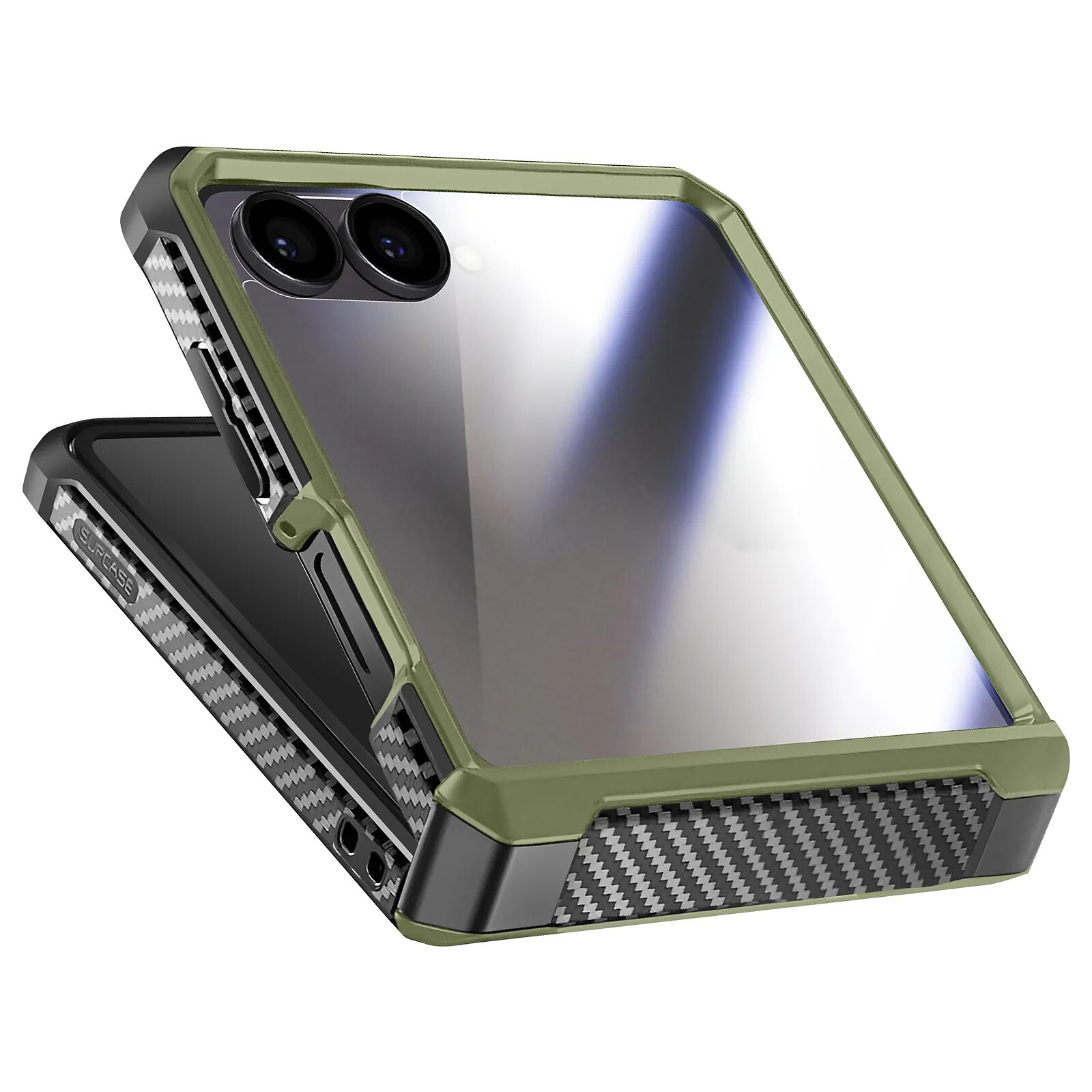 Supcase Coque et Protection d'Écran pour Galaxy Z Flip 7 avec Charnière et Clip Ceinture Vert foncé