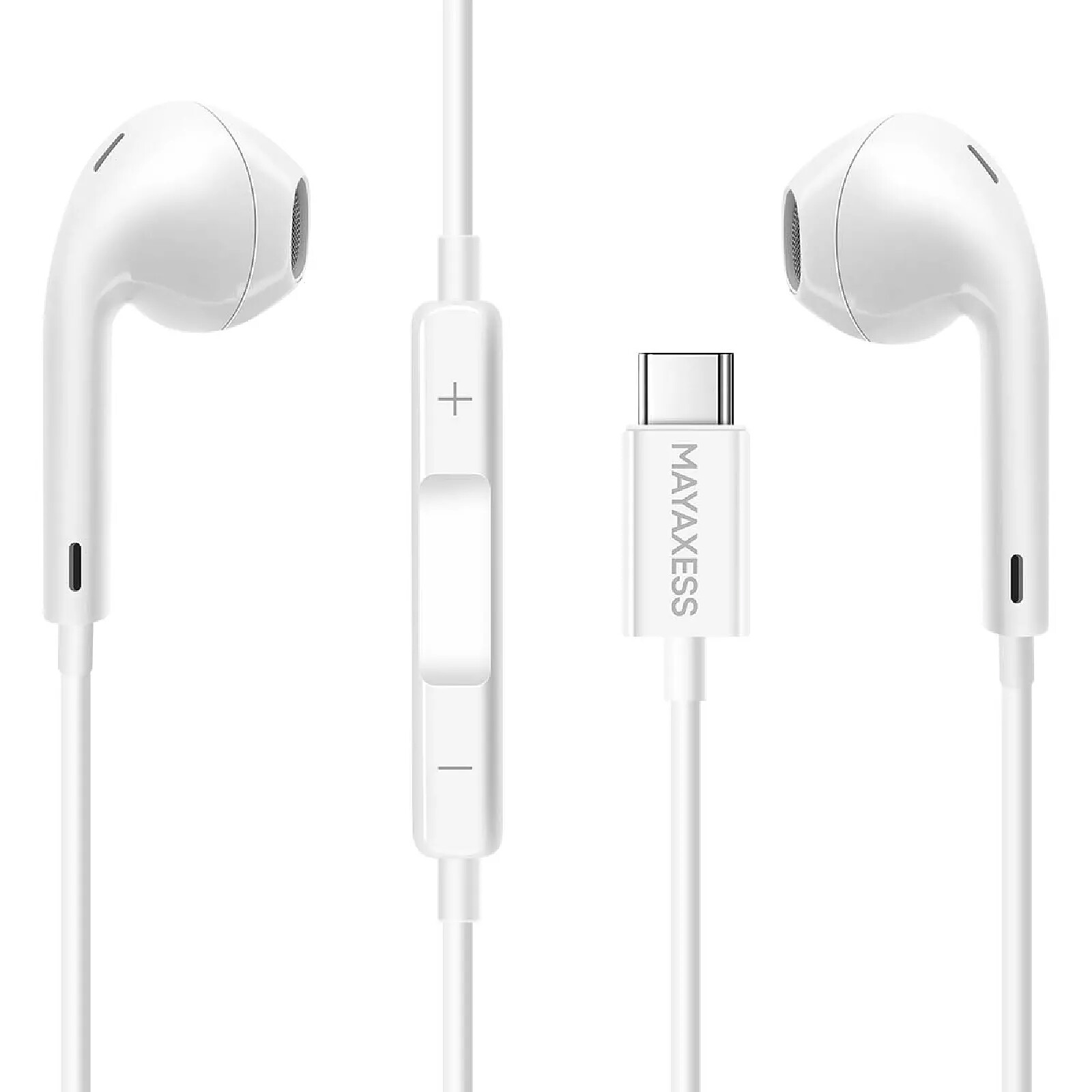 Mayaxess Écouteurs Filaires pour iPhone 17 Pro Max USB-C avec Micro intégré Blanc