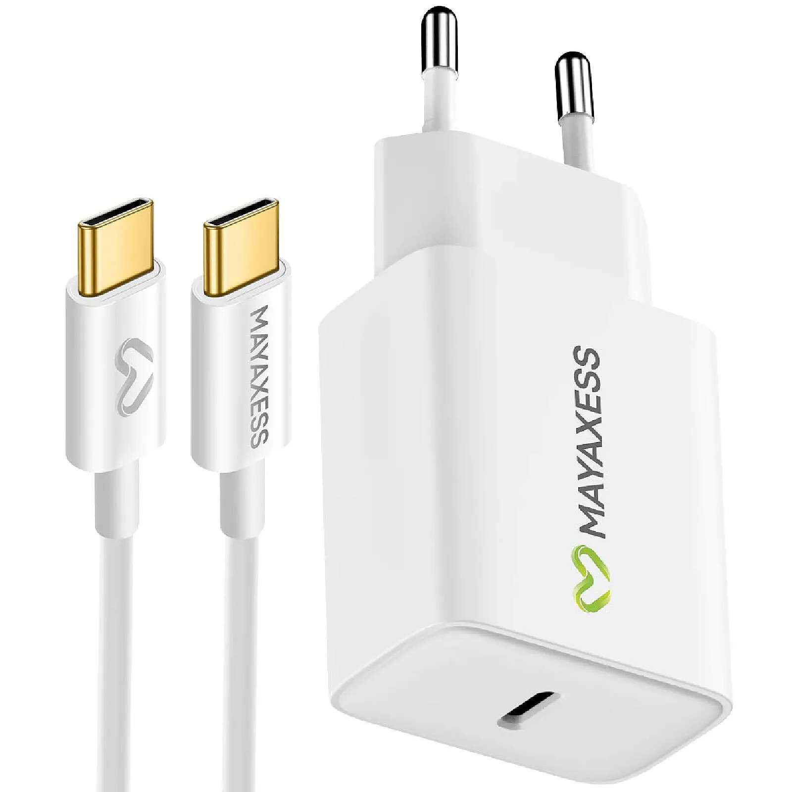 Mayaxess Chargeur Secteur 20W pour Samsung Galaxy S25 + Câble USB-C 1m Blanc