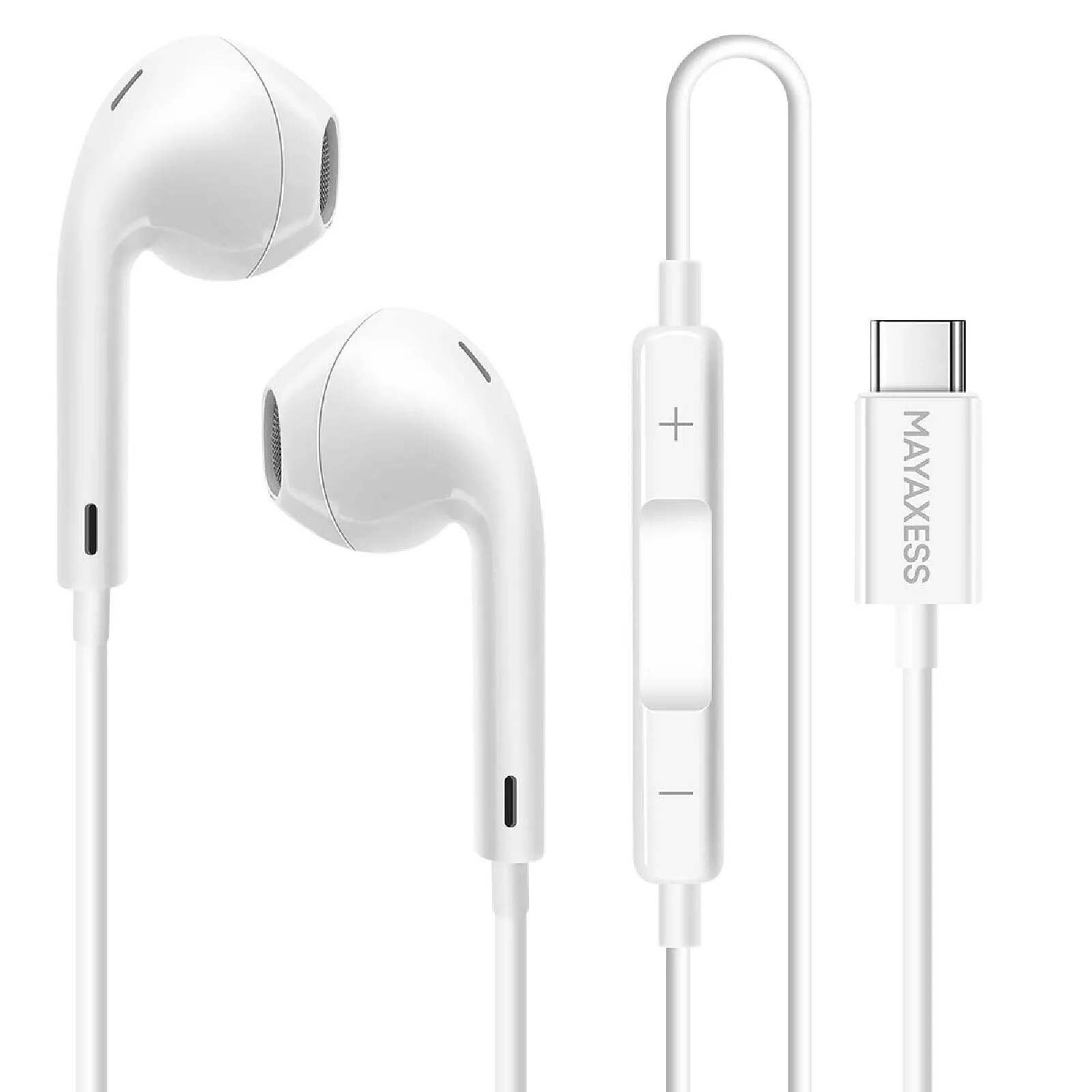 Mayaxess Écouteurs Filaires USB-C pour Google Pixel 10 avec Micro intégré Blanc