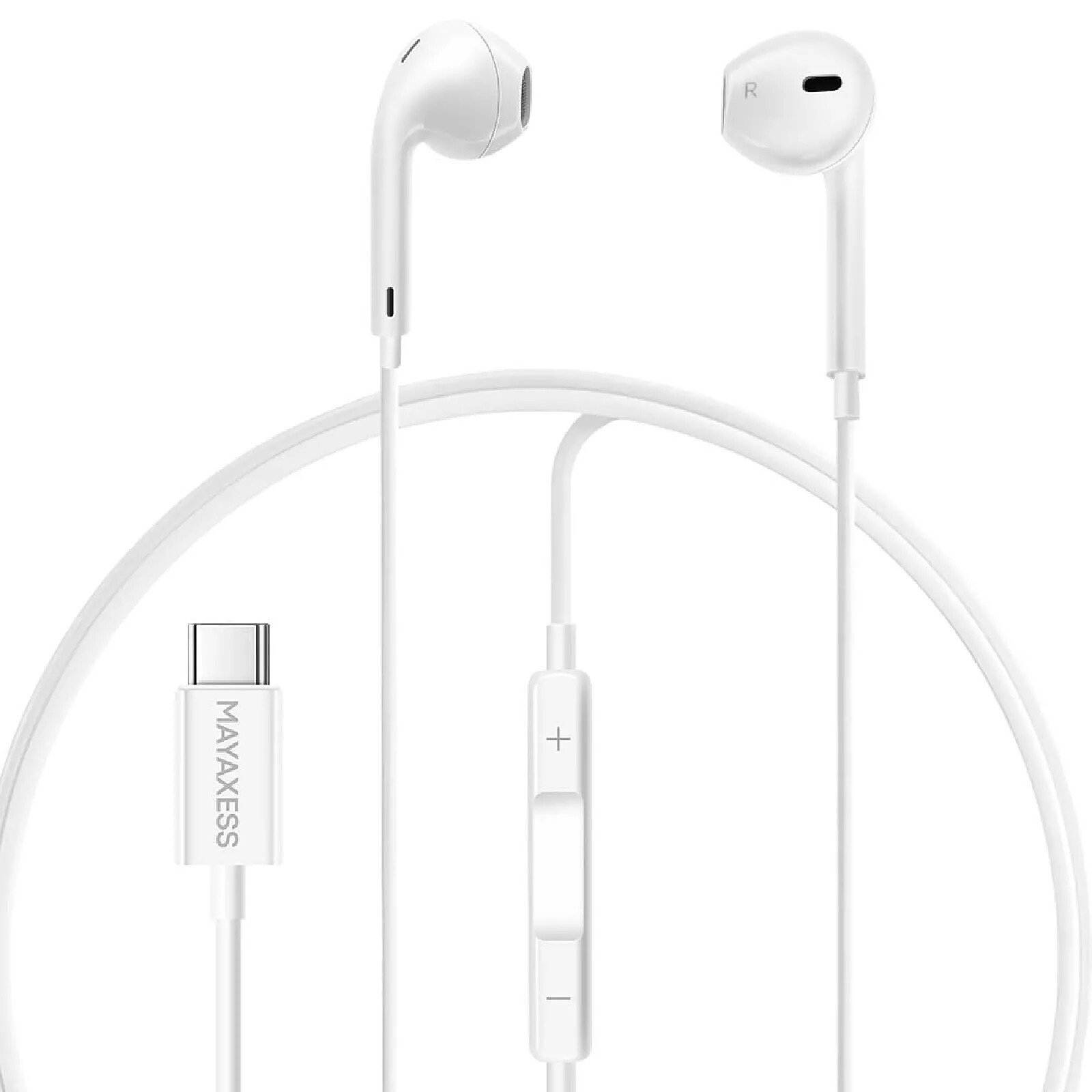 Mayaxess Écouteurs Filaires pour Samsung Galaxy S25 Ultra USB-C avec Micro intégré Blanc