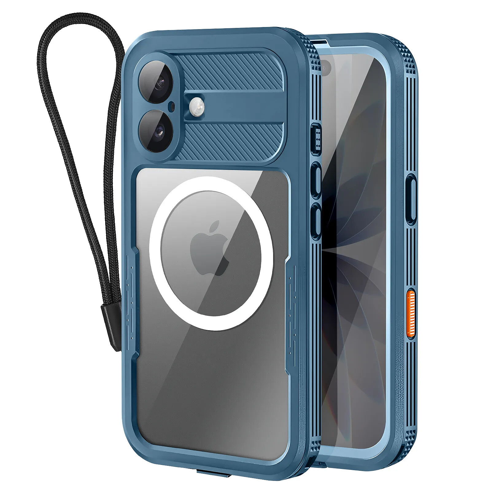 Shellbox Coque Étanche Intégrale pour iPhone 17 MagSafe Antichocs avec Dragonne Bleu