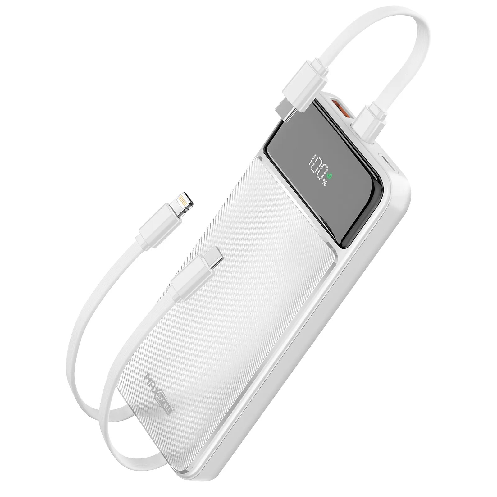 Max excell Batterie de Secours 10000mAh 2 Port USB-A / USB-C avec 2 Câble et Écran LED Noir