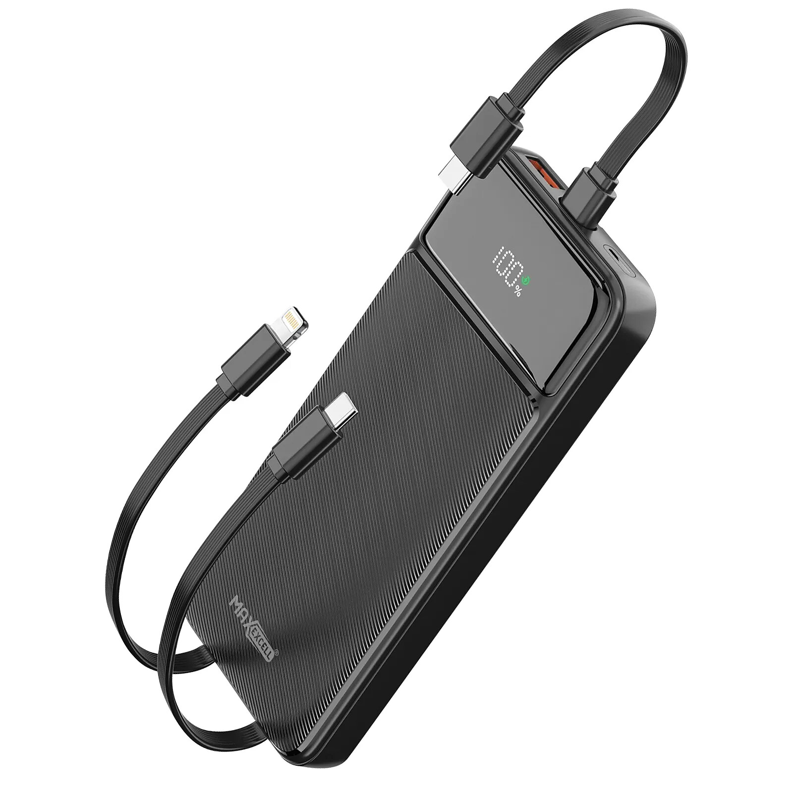 Max excell Batterie de Secours 10000mAh 2 Port USB-A / USB-C avec 2 Câble et Écran LED Noir