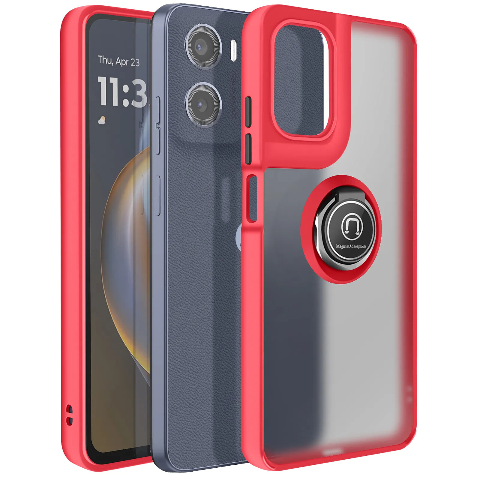 Avizar Coque pour Motorola Moto E15 avec Anneau Magnétique Rotatif Finition Givrée