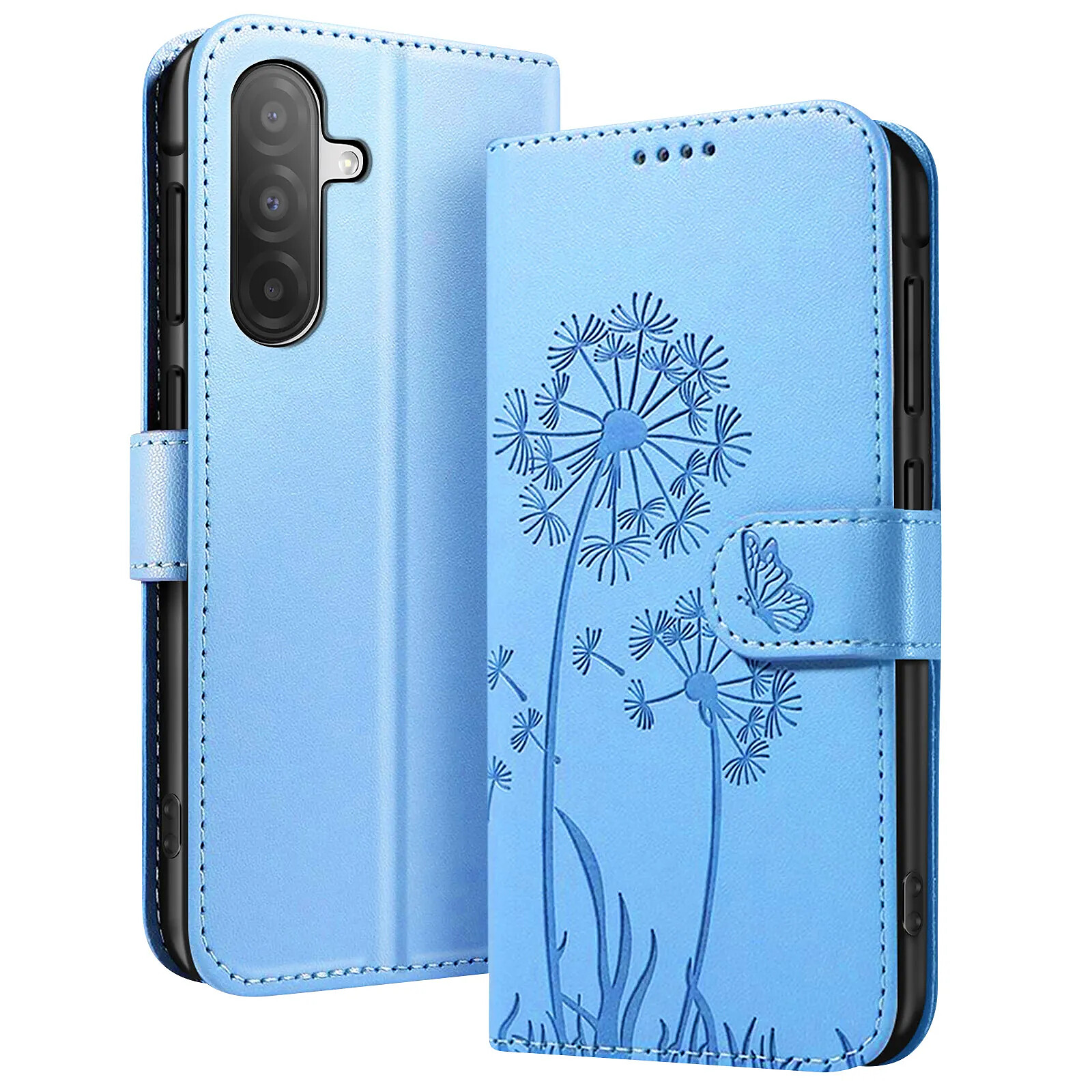 Zanaé Étui Portefeuille pour Galaxy A26 Premium Design Fleurs Papillon Bleu clair