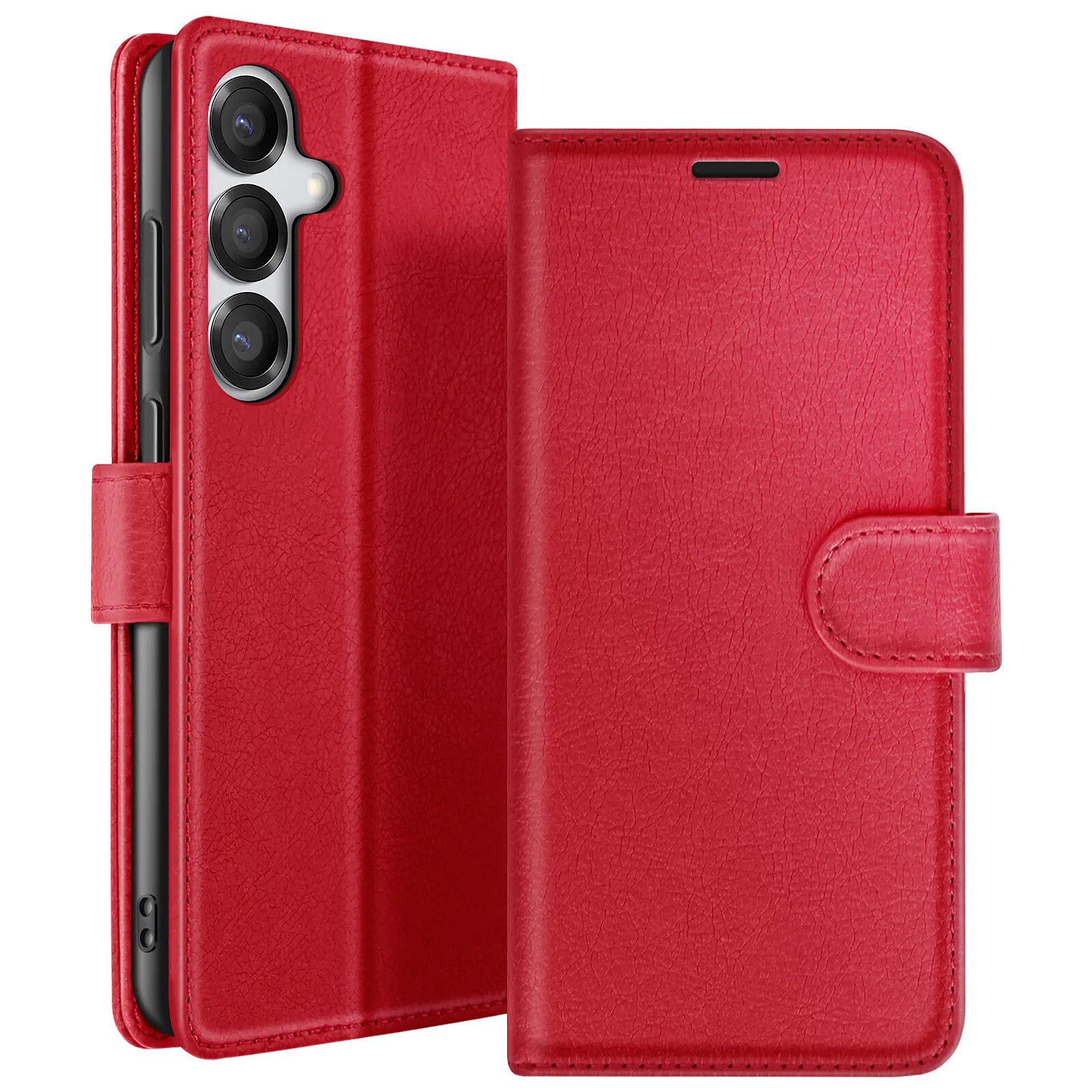 Zanaé Étui Portefeuille pour Galaxy S25 Plus avec Support et Languette Magnétique Rouge
