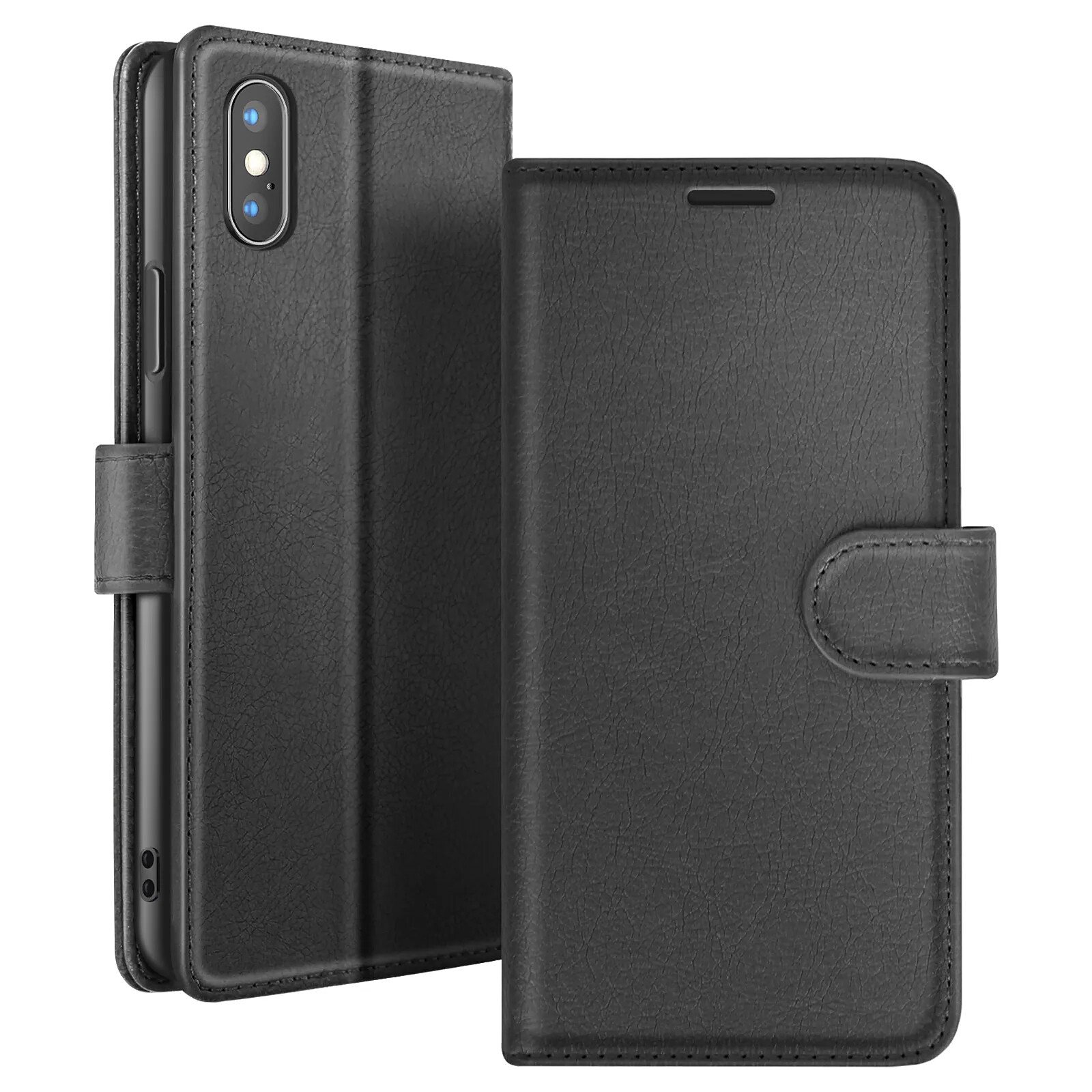 Zanaé Étui Portefeuille pour iPhone XS Max Fonction Support et Languette Magnétique Noir