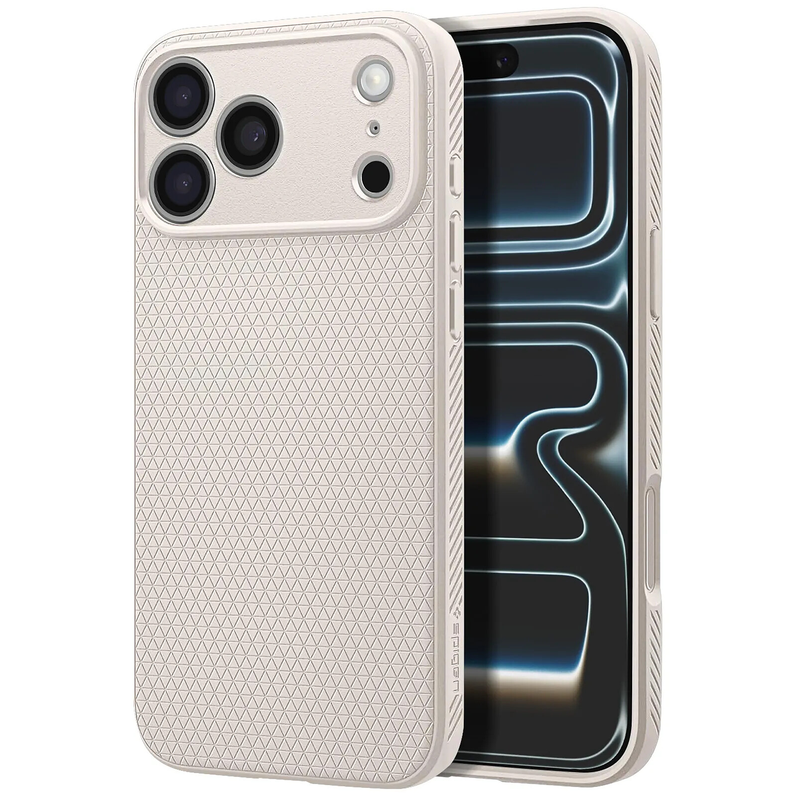 Spigen SGP Coque pour iPhone 17 Pro Série Liquid Air Texturé au Motif Géométrique Gris clair
