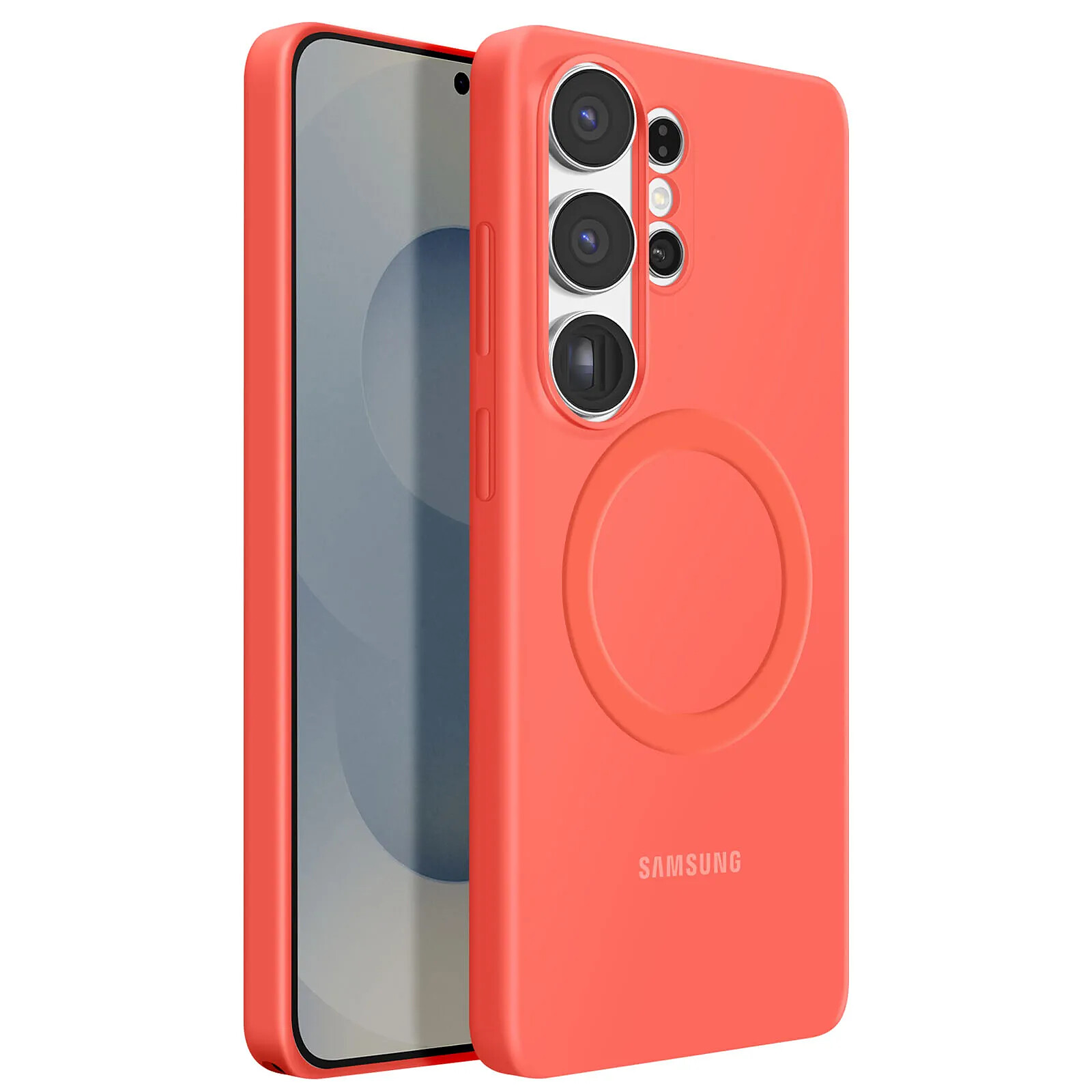 Samsung Coque MagSafe pour Galaxy S26 Ultra Série Silicone Magnet Cover Antichoc Corail