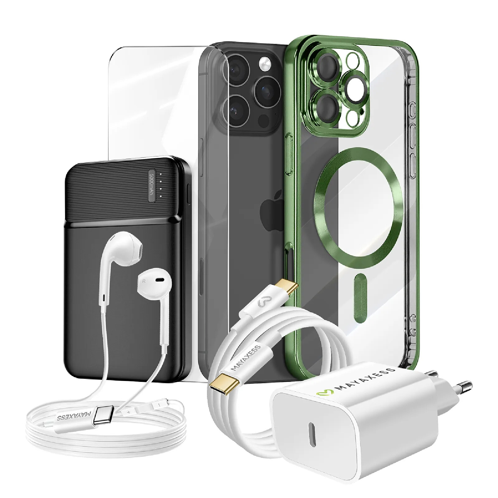 Kit Premium 6 en 1 MagSafe iPhone : Batterie, Coque, Écouteurs