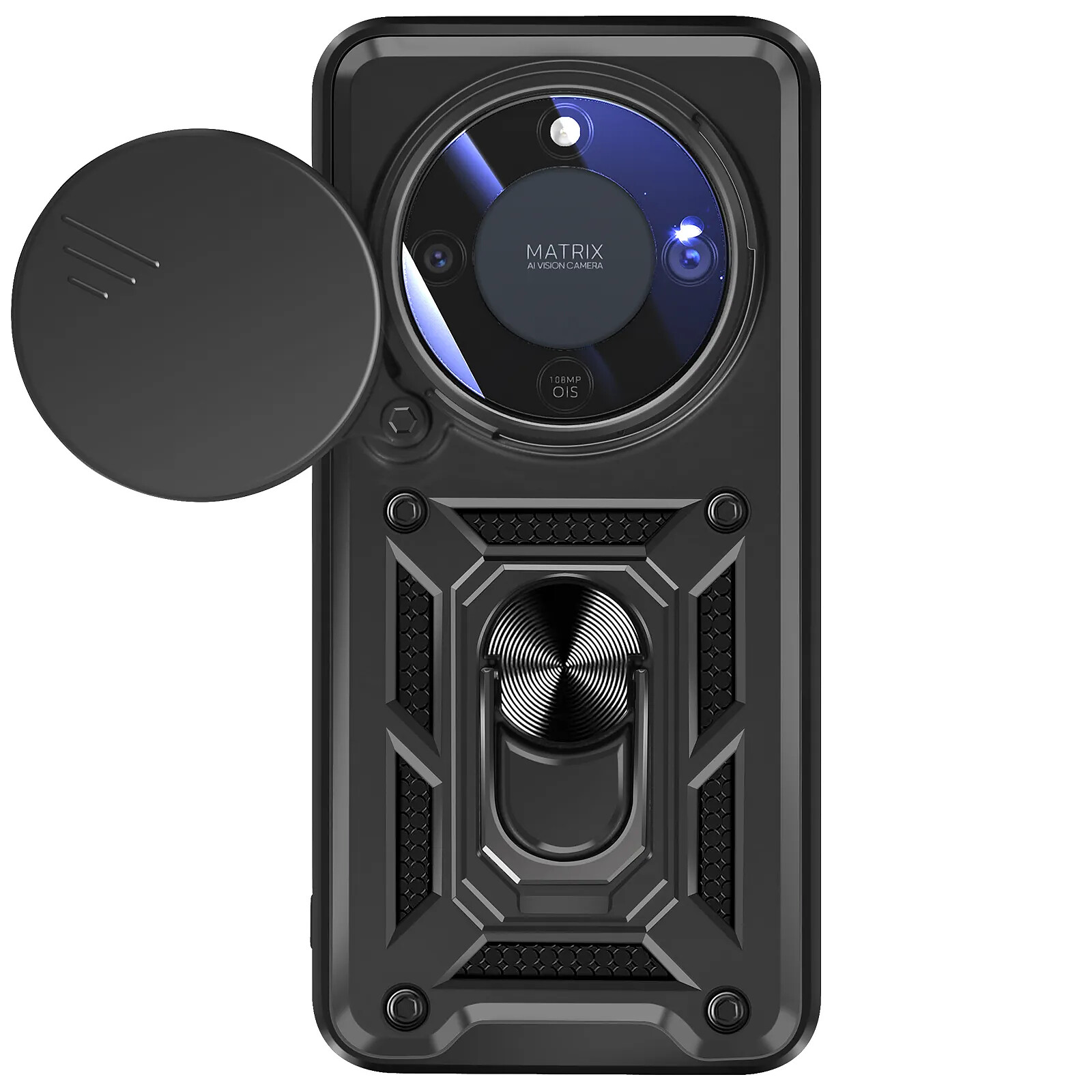 Mayaxess Coque pour Honor Magic 8 Lite avec Cache Caméra Coulissante et Bague Magnétique Noir
