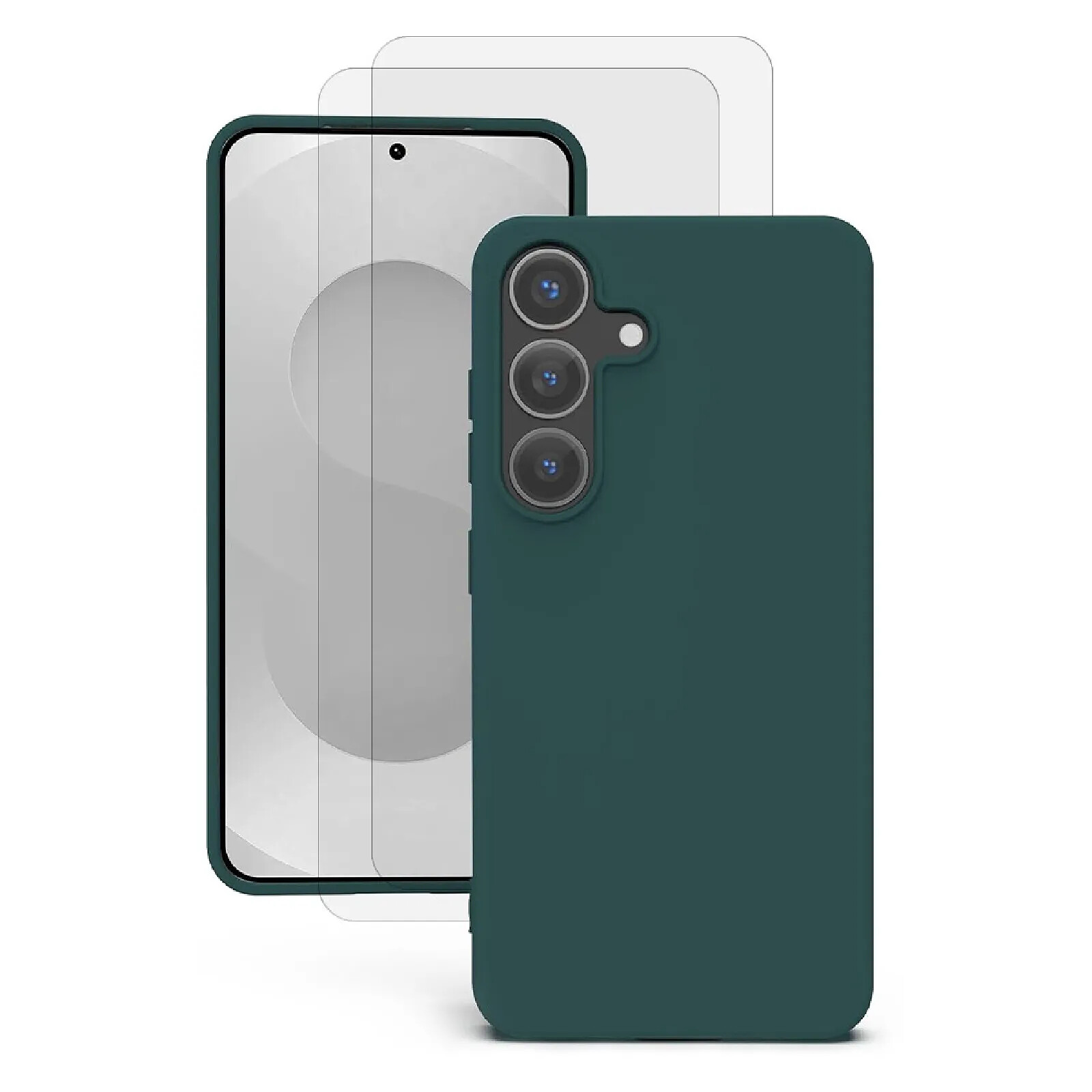 Evetane Coque Samsung Galaxy S25 Plus Silicone Liquide Verte + 2 Vitres en Verre Trempé Protection écran