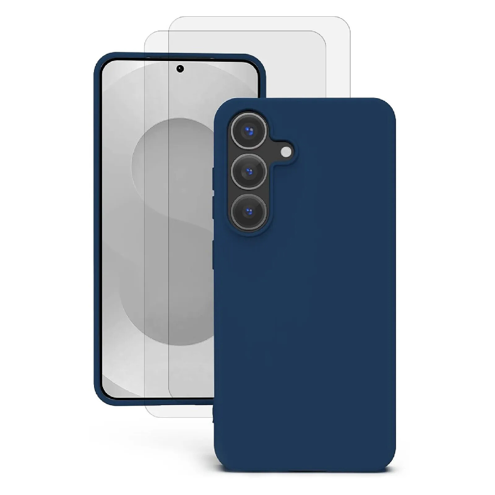 Evetane Coque Samsung Galaxy S25 Plus Silicone Liquide Bleue + 2 Vitres en Verre Trempé Protection écran
