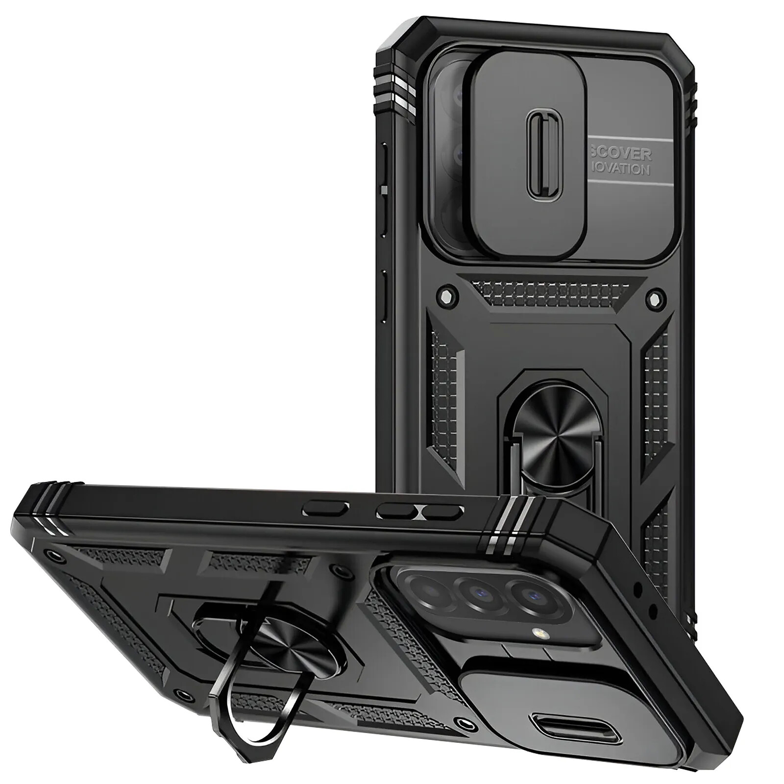 Coque pour Galaxy A37 avec Bague Support et Cache Caméra Coulissant Noir