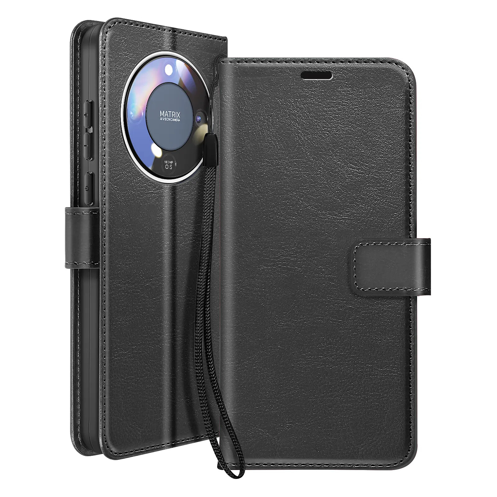 Mayaxess Étui Portefeuille pour Honor Magic 8 Lite avec Dragonne et Fonction Stand Noir