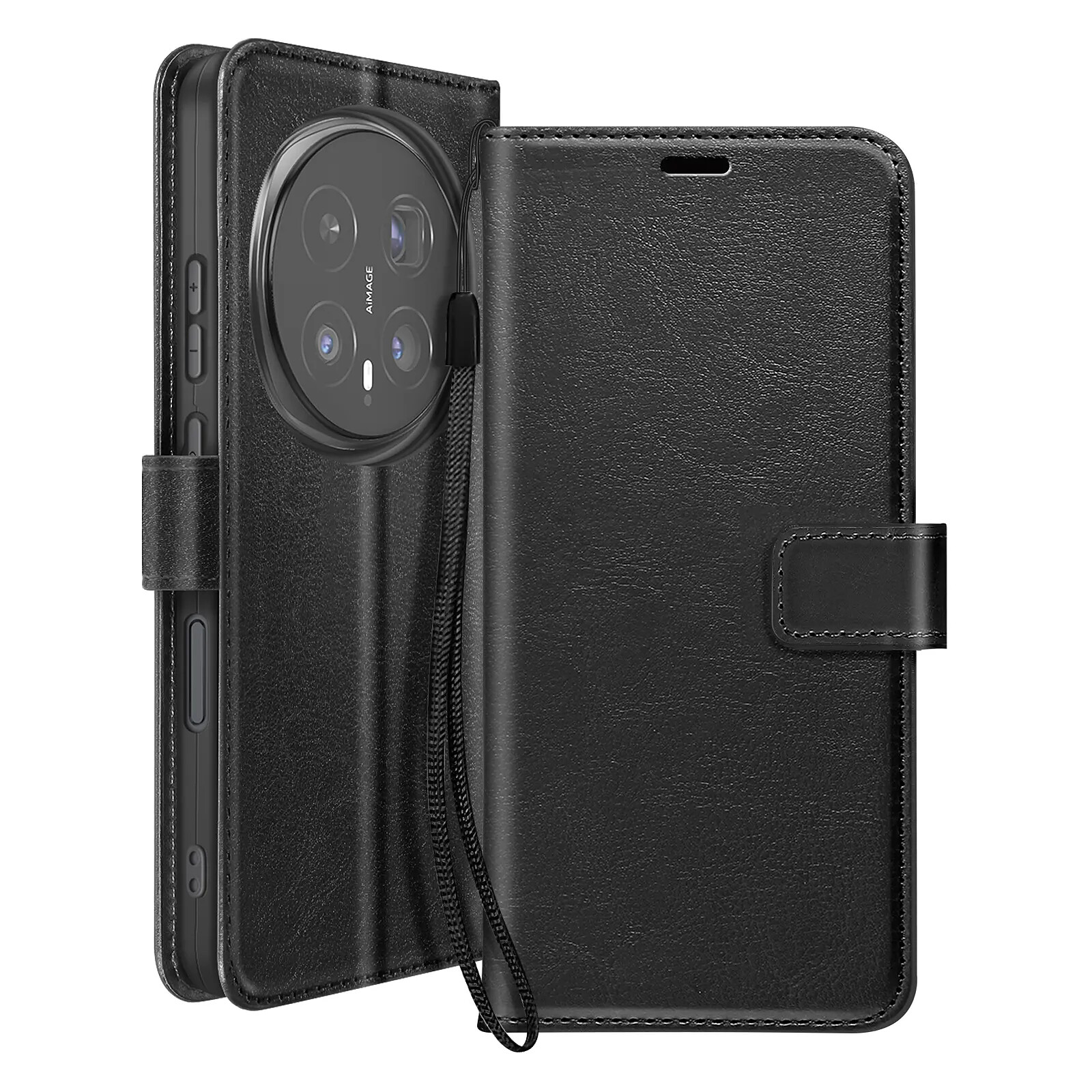 Mayaxess Étui Portefeuille pour Honor Magic 8 Pro avec Dragonne et Fonction Stand Noir